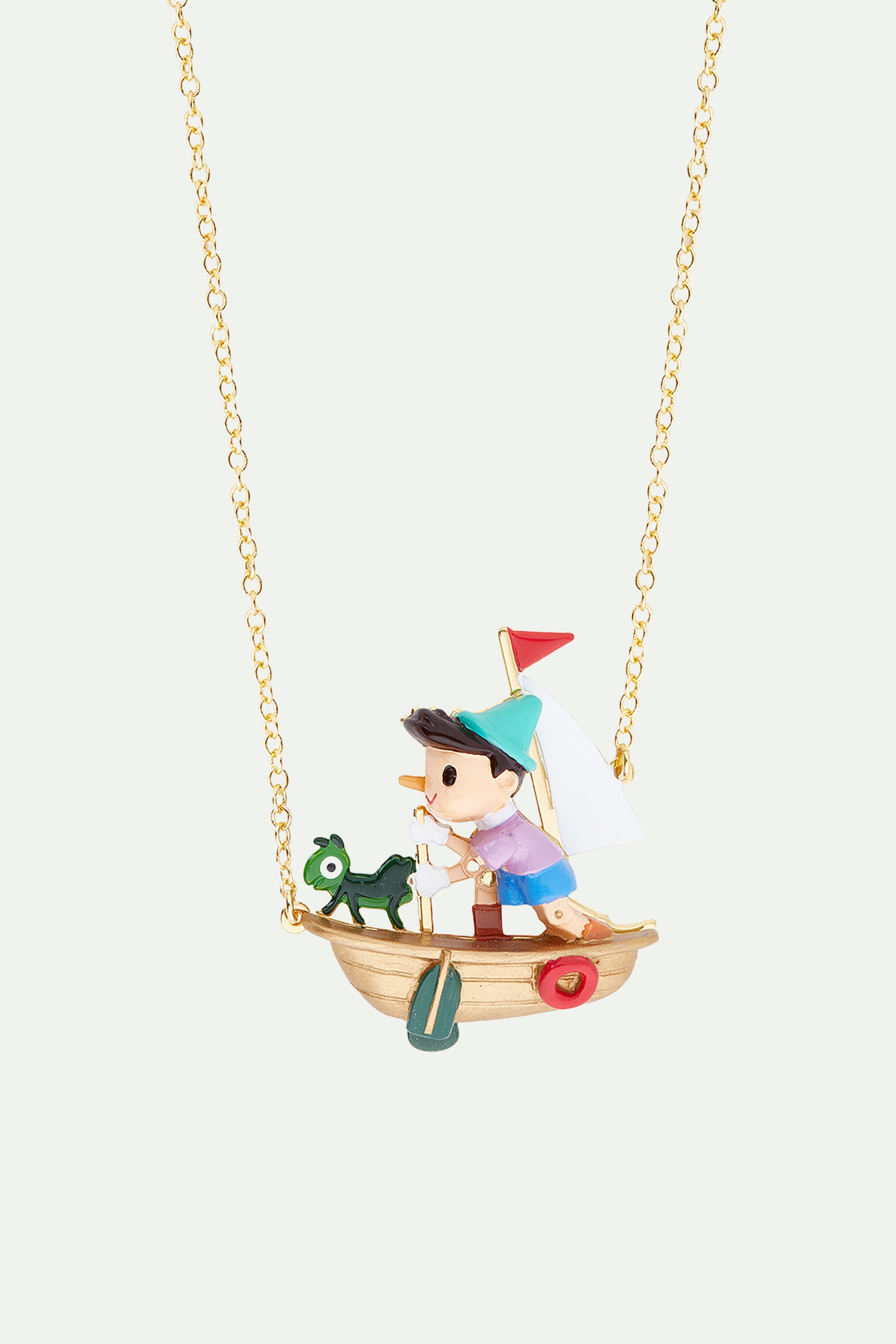 Pinocchio and Cricket on a boat necklace