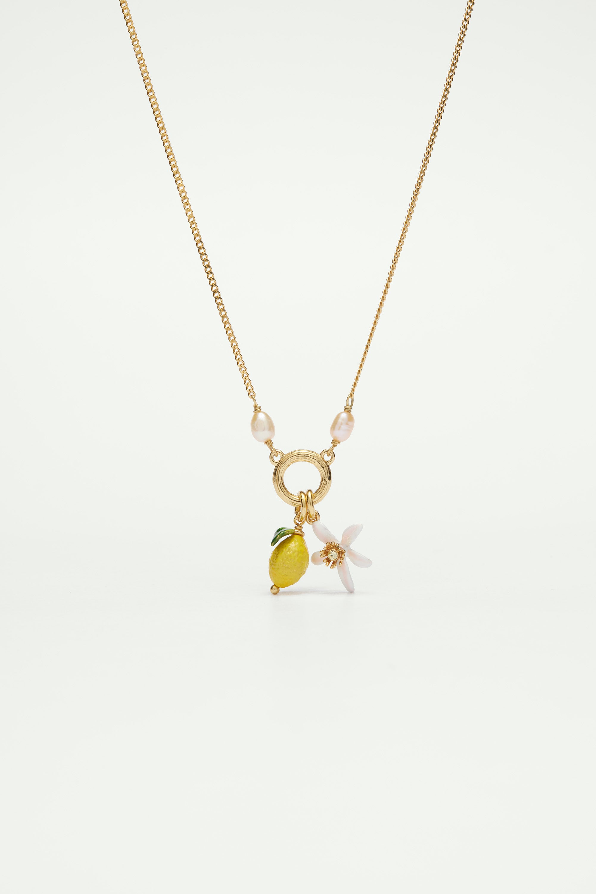 Lemon and lemon blossom pendant necklace