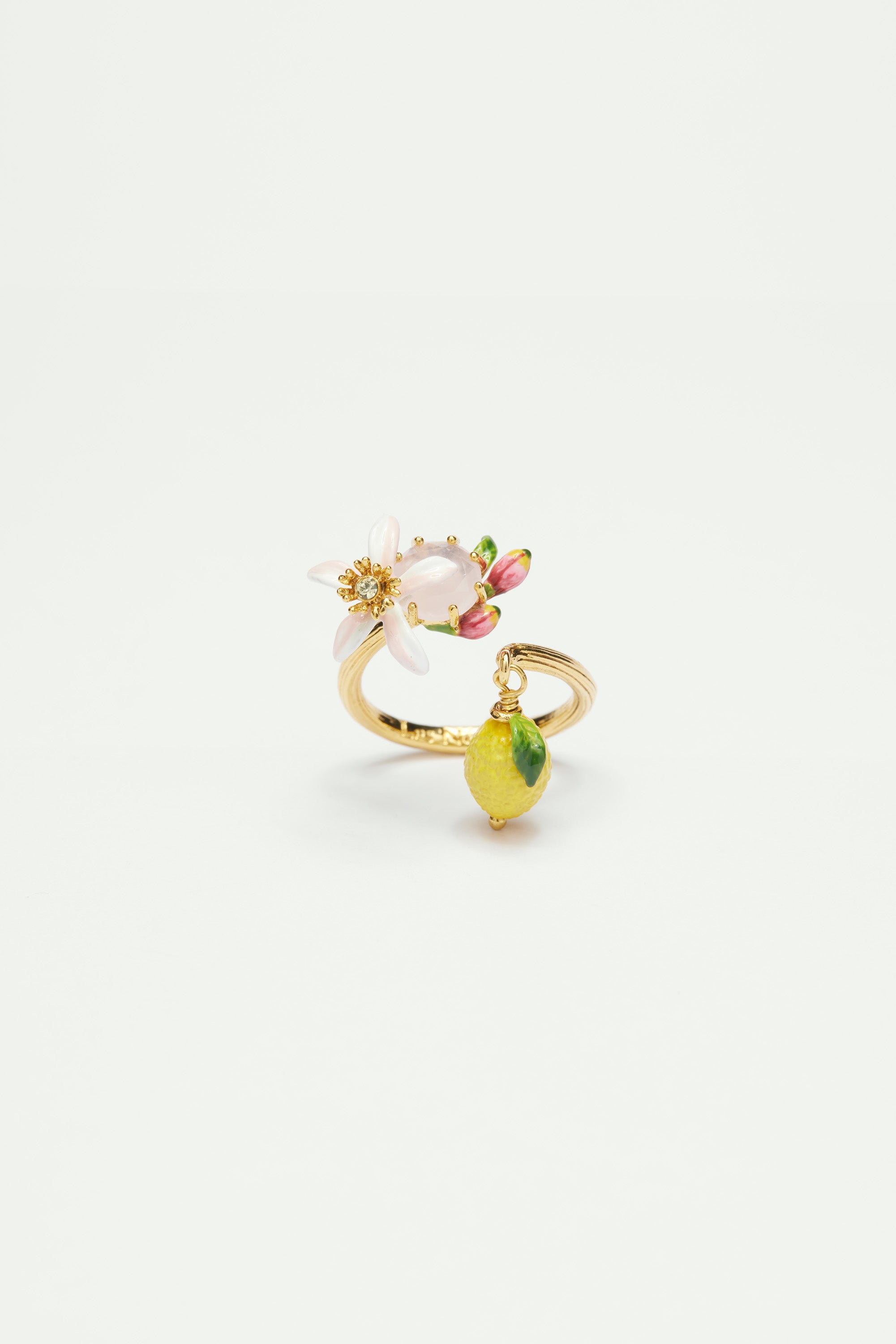 Lemon, flower and faceted glass adjustable ring