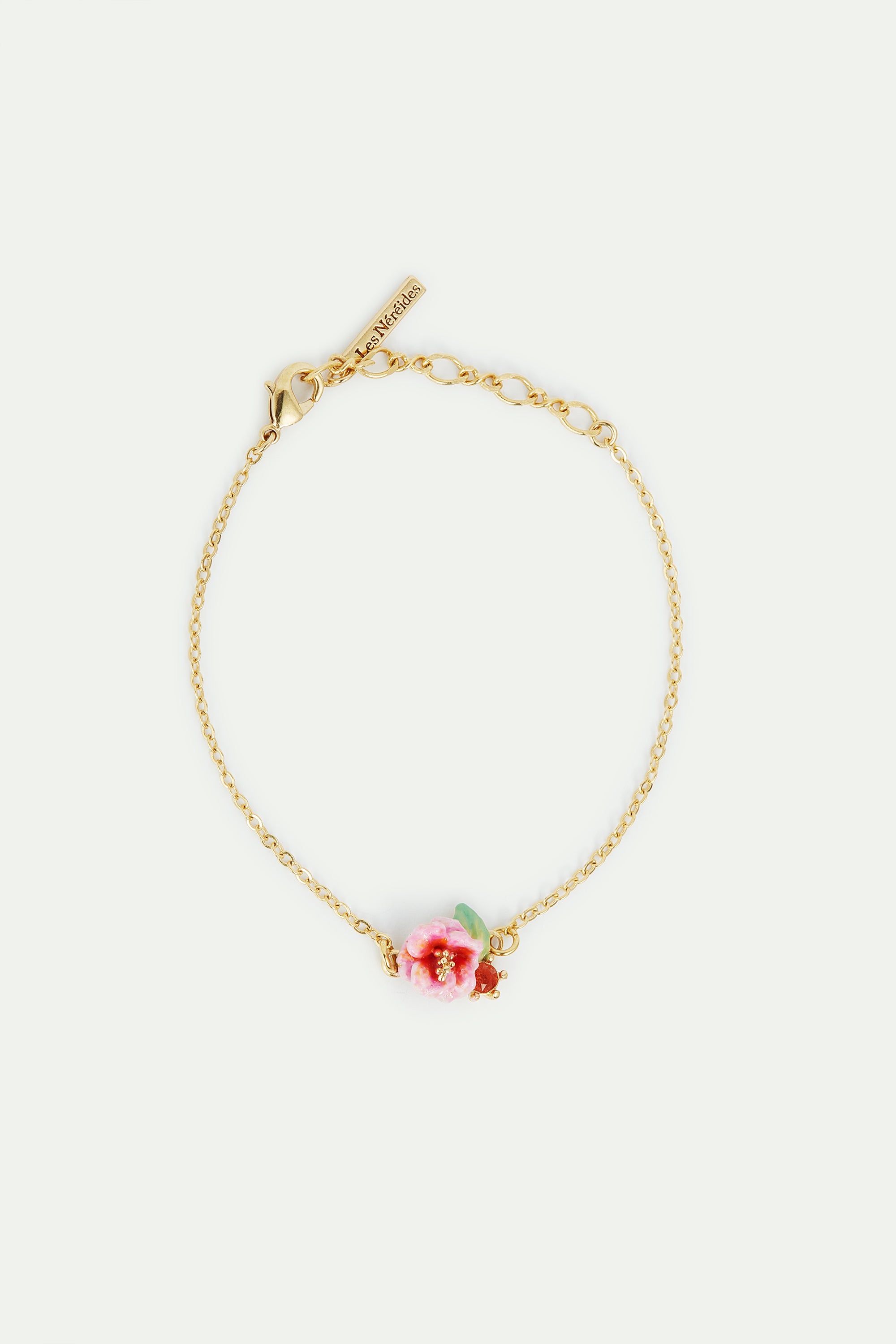 Pink hydrangea flower and cut stone fine bracelet