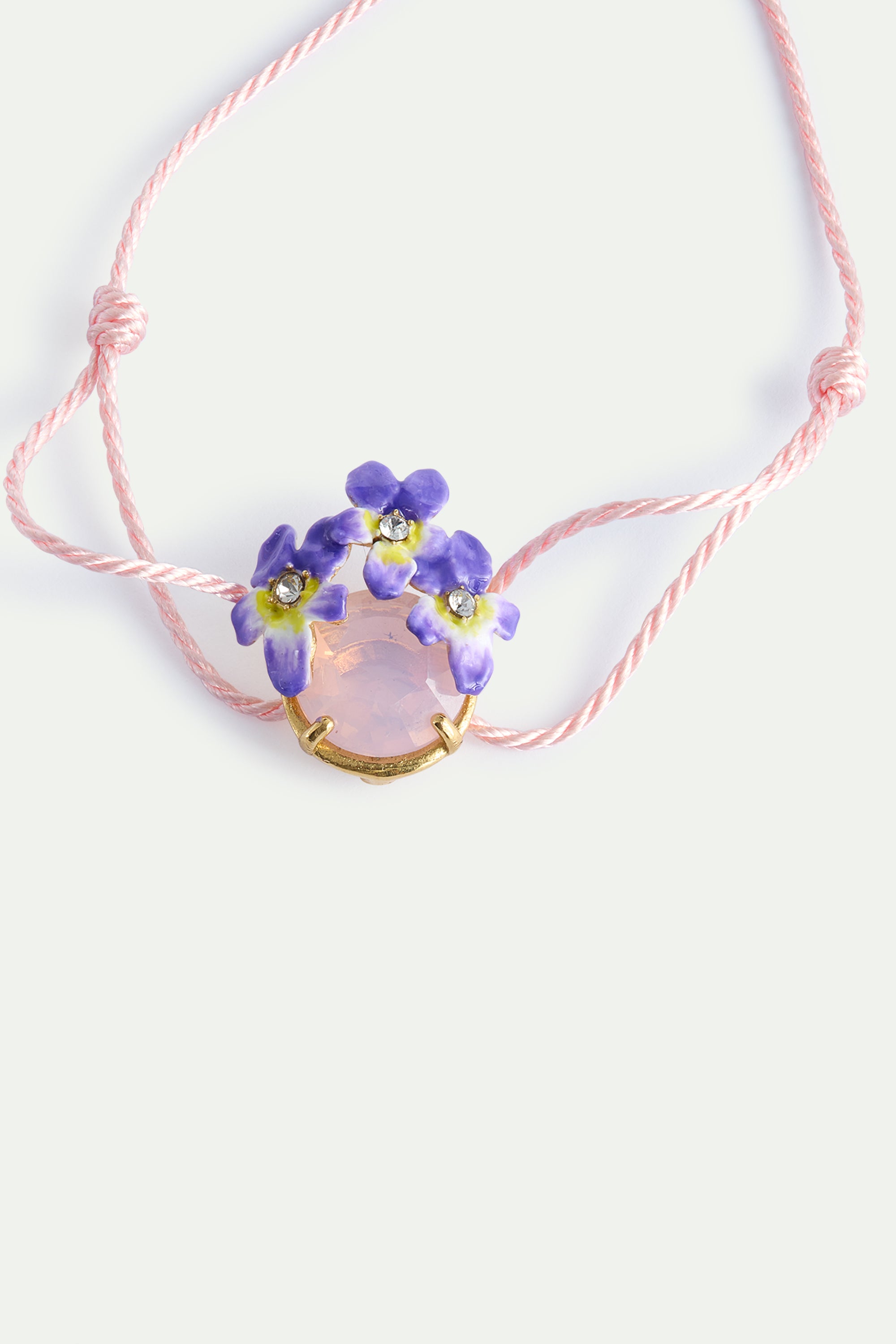 Bracelet cordon pierre ronde facettée rose et violettes
