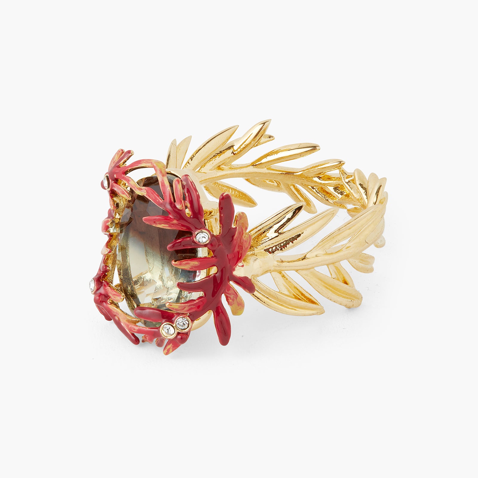 Foliage, stones and small crystals cocktail ring