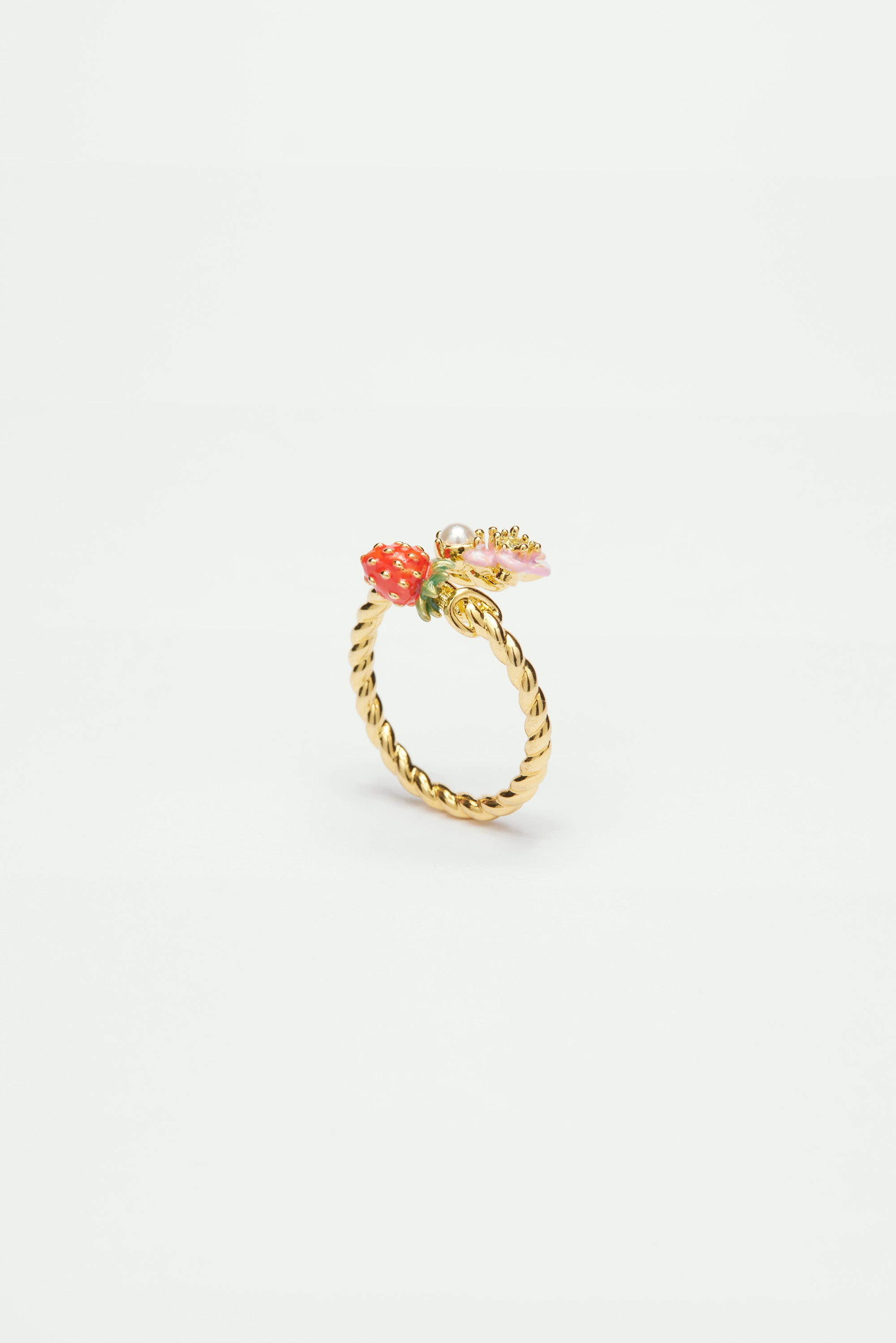 Wild strawberry and pink flower adjustable ring