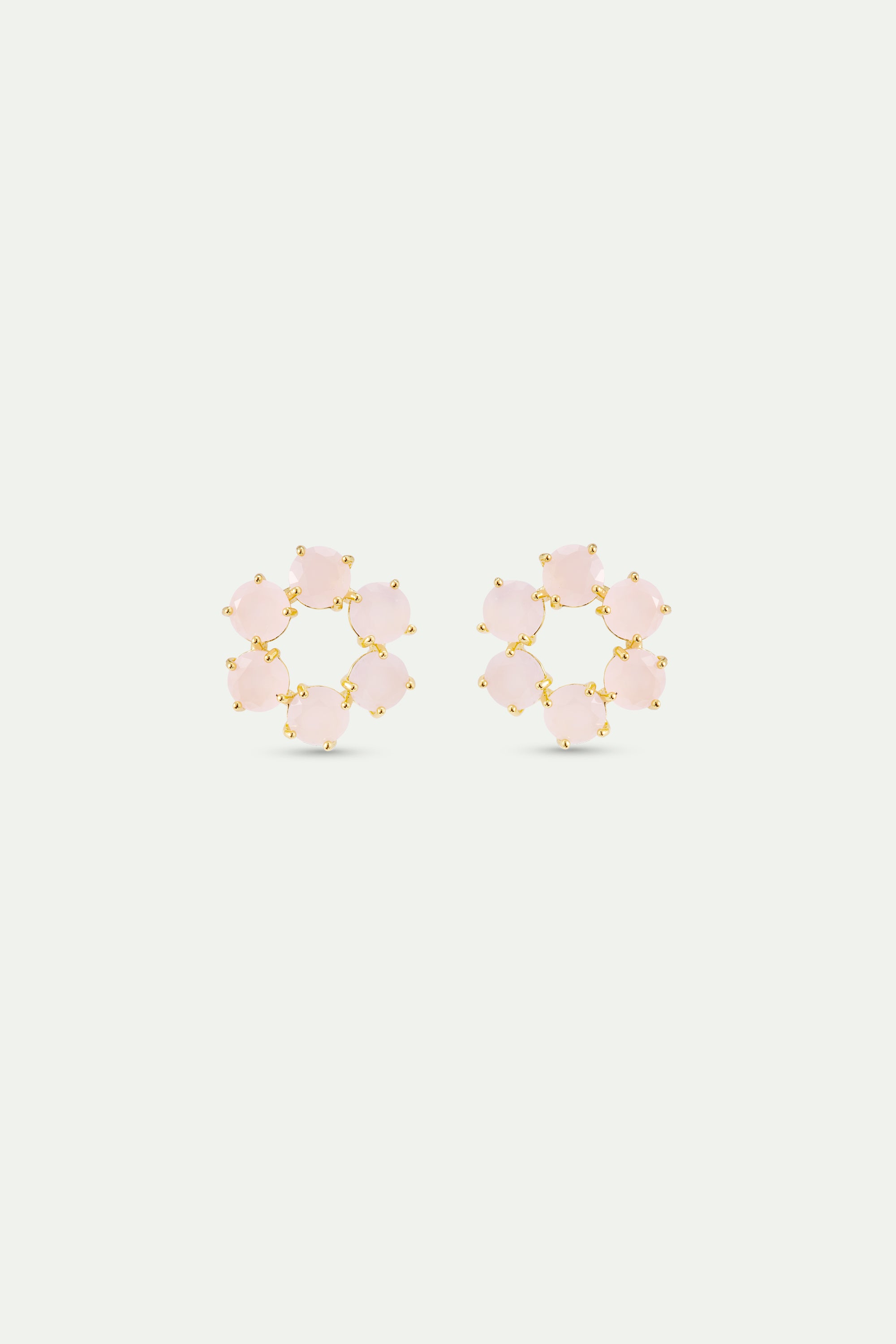 Diamantine hoop earrings with 6 light pink stones
