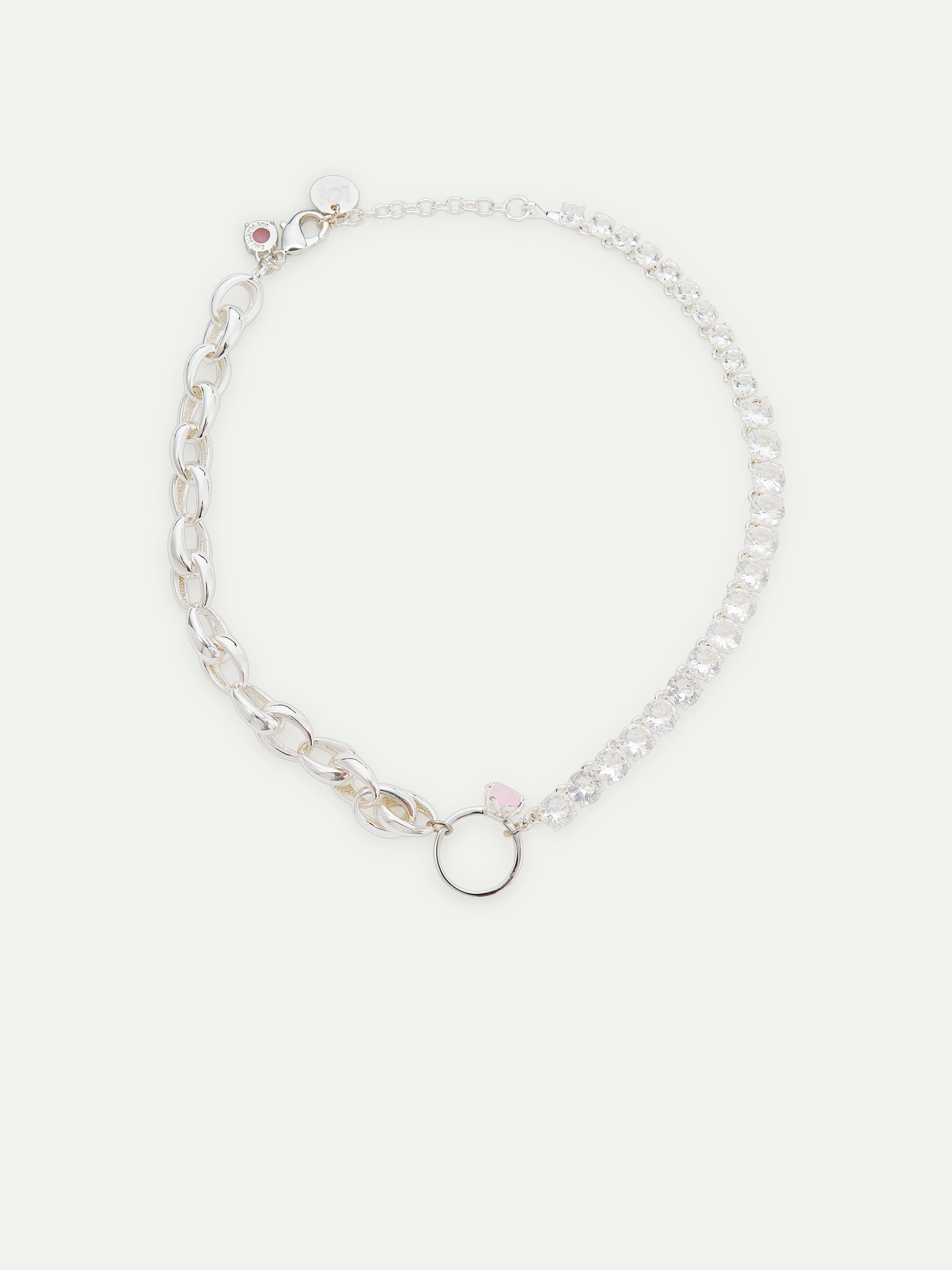 Silver Diamantine, pink heart ring and chain choker necklace