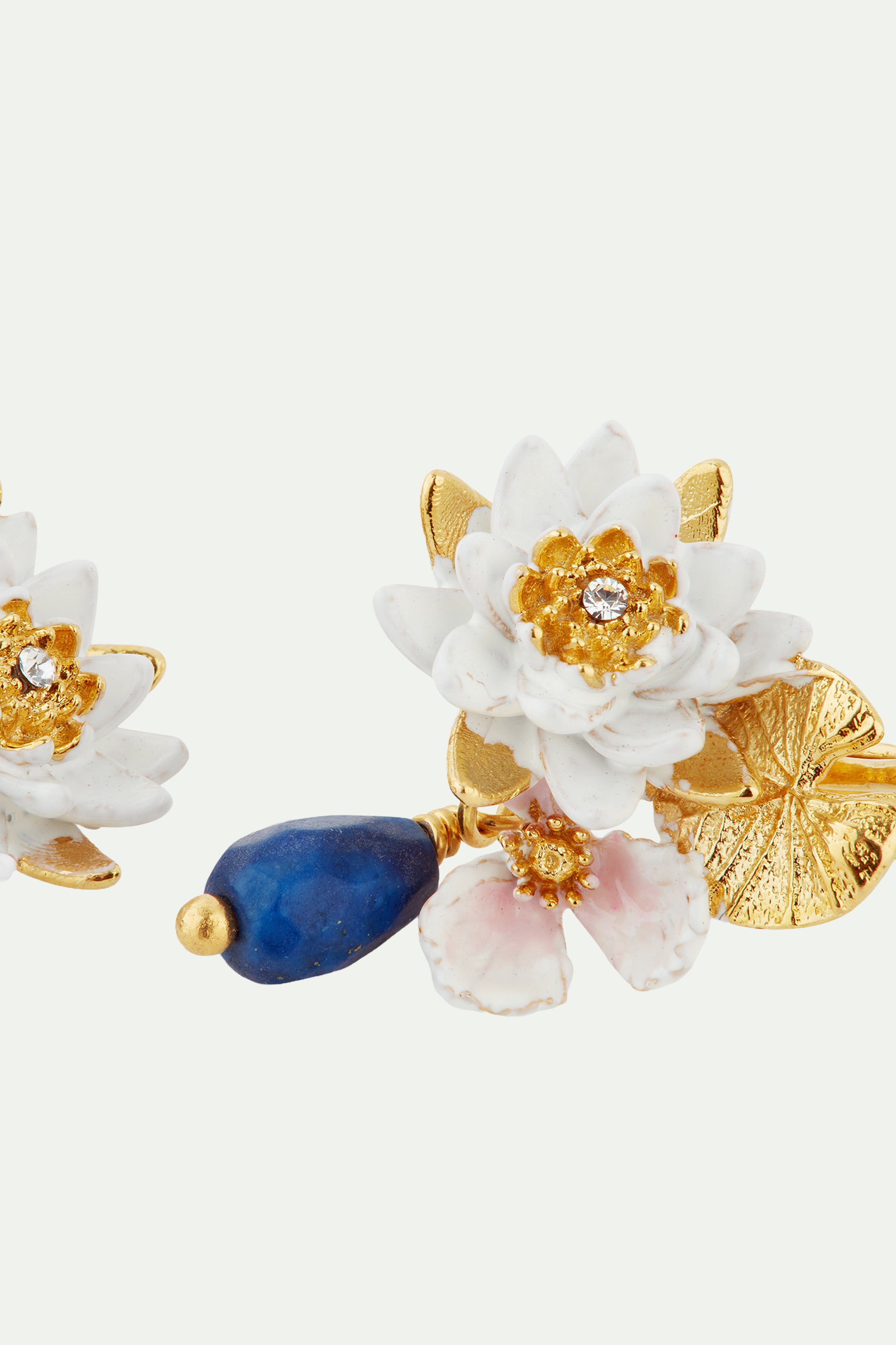 White water lily and lapis lazuli clip-on earrings