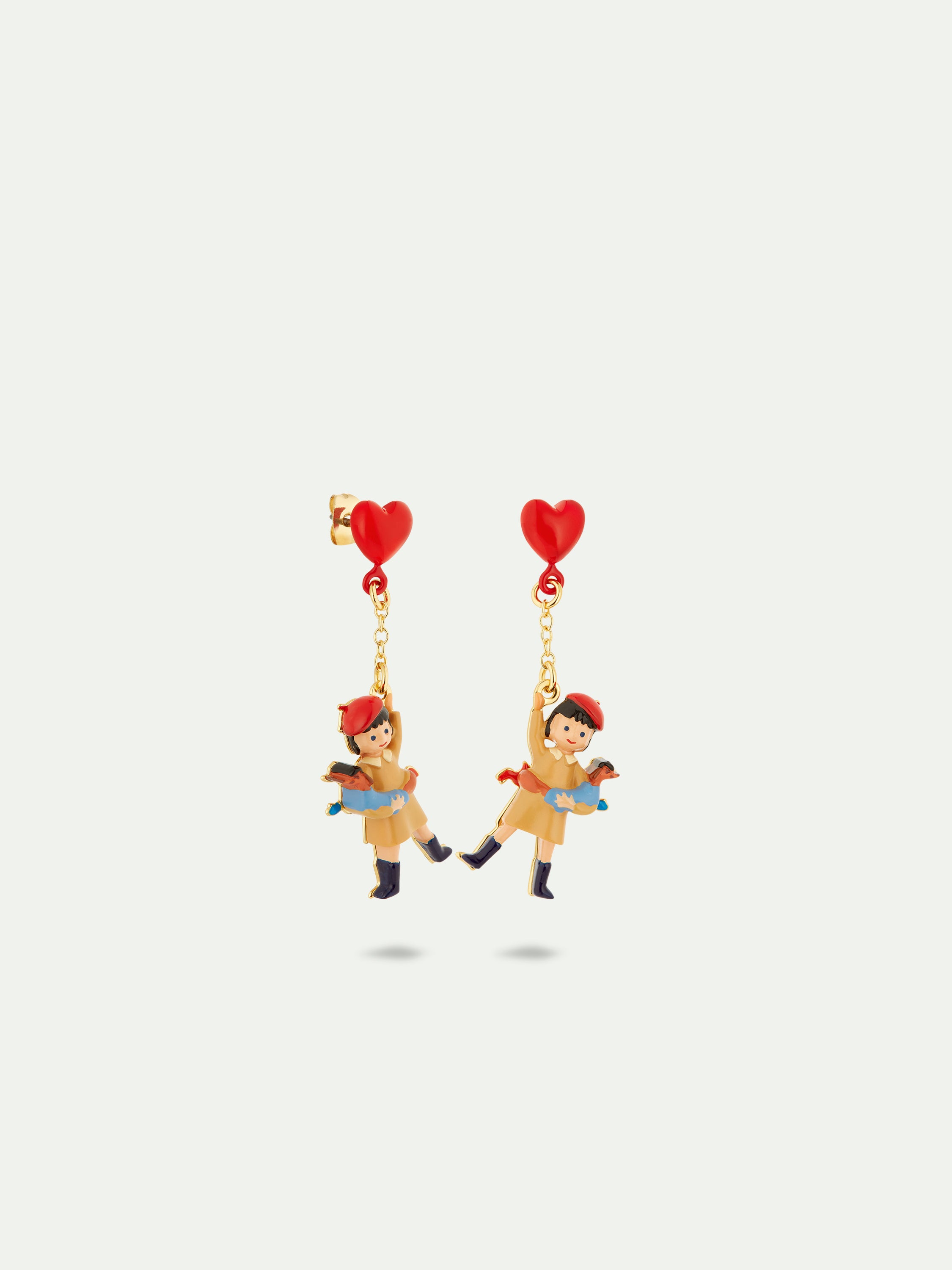 Little girl, dachshund and inflatable heart balloon earrings