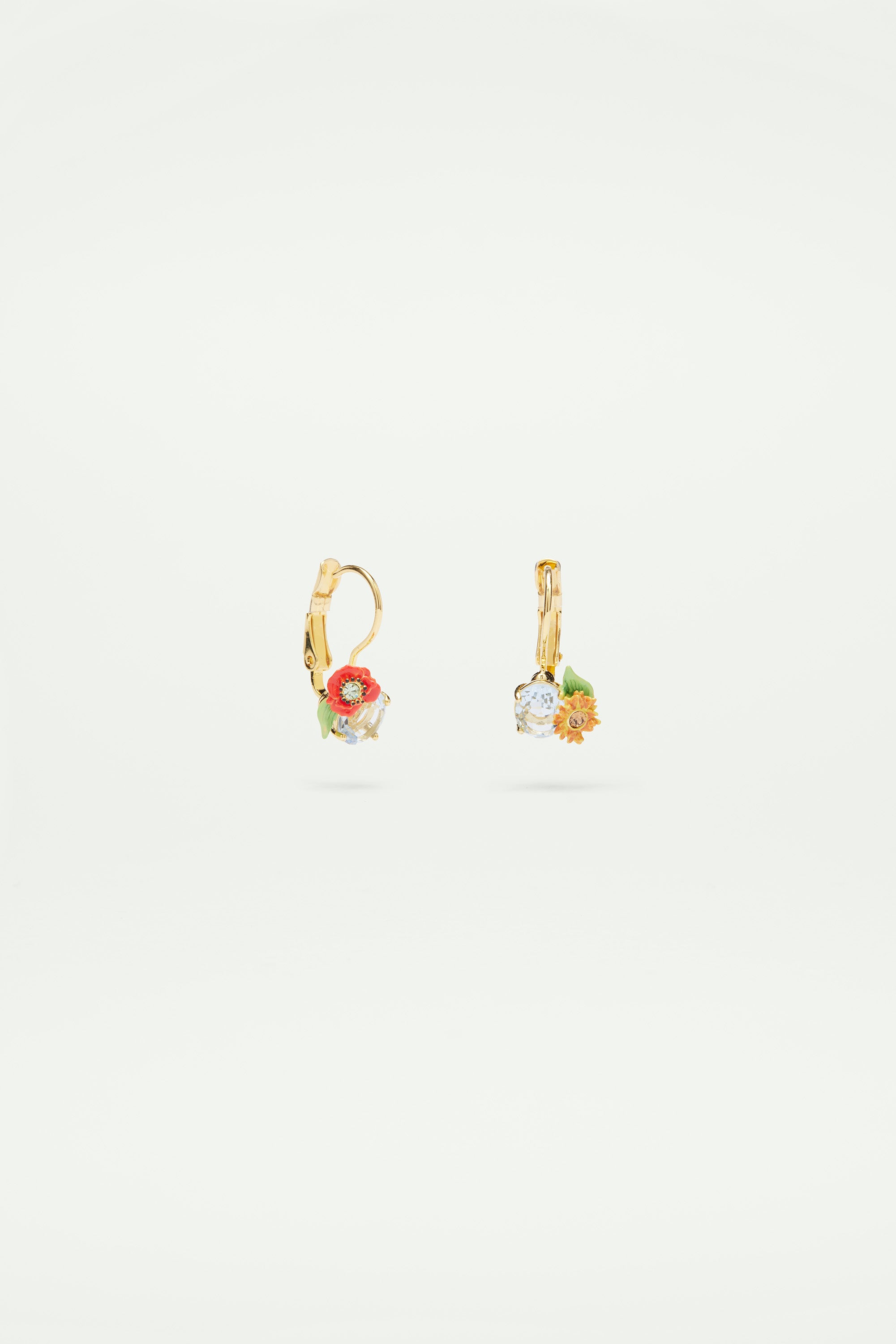 Asymmetrical wildflower and round stone sleeper earrings