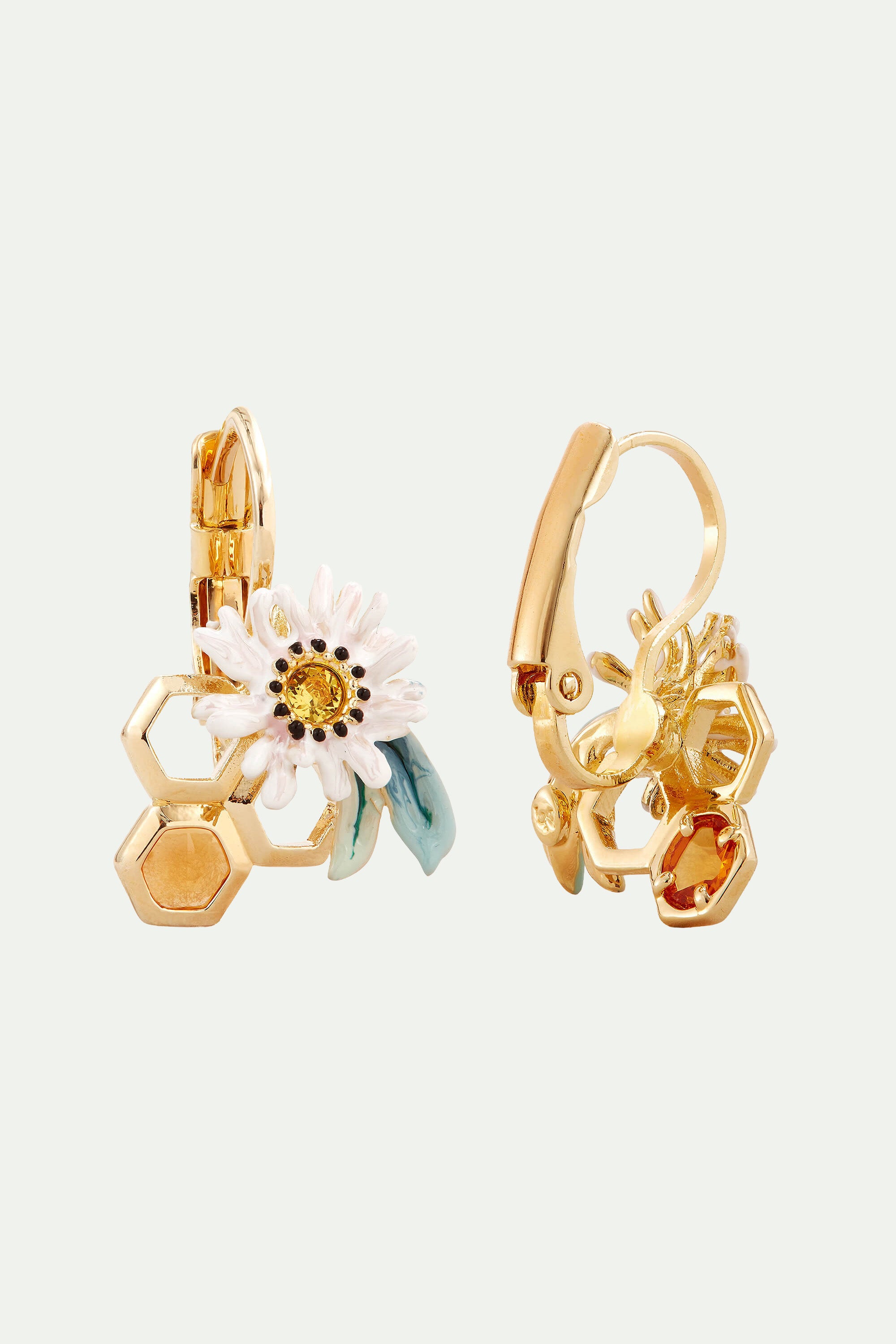 Pendientes dorminolas flores y alveolos de miel