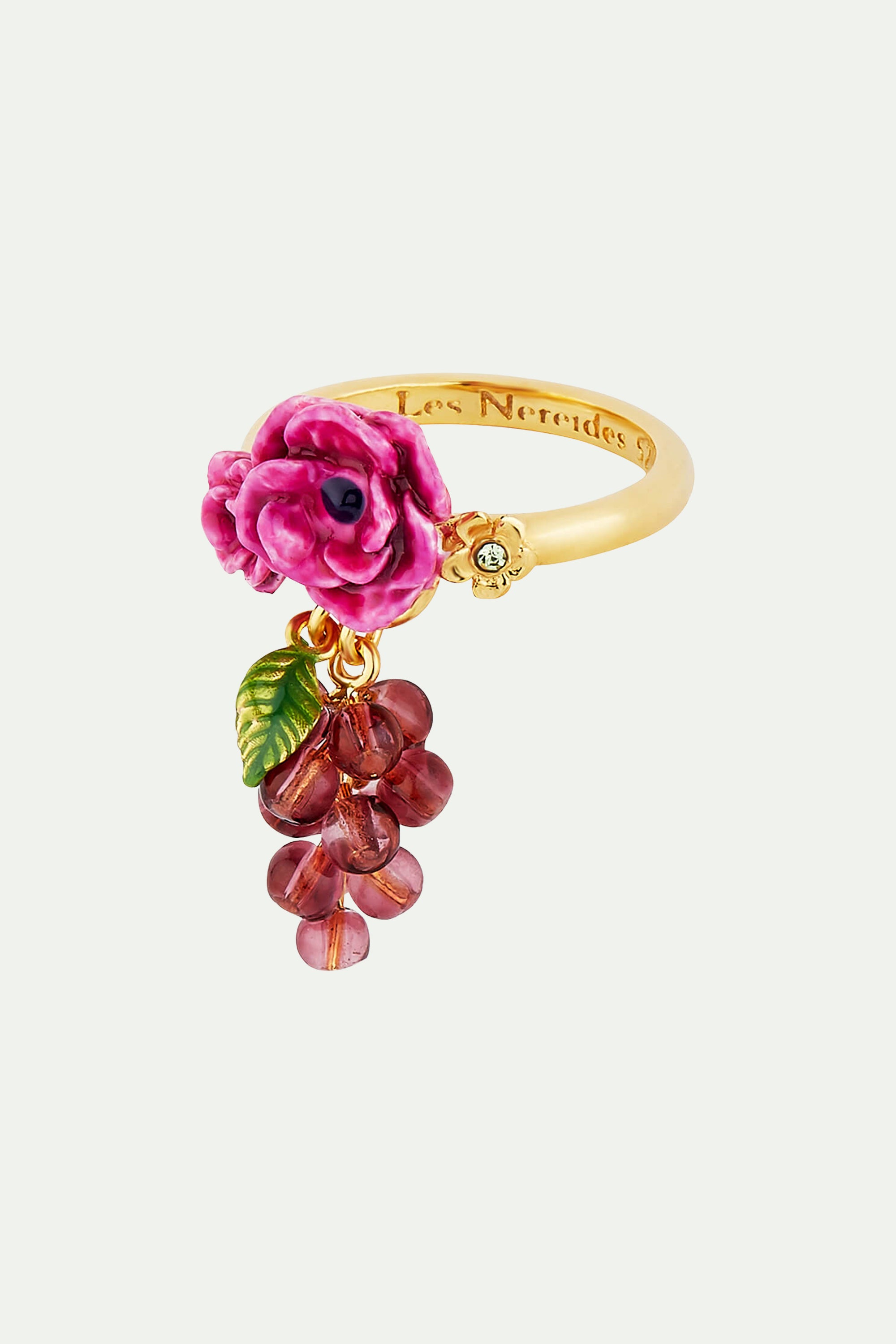 Purple poppy flower and grape bunch ring