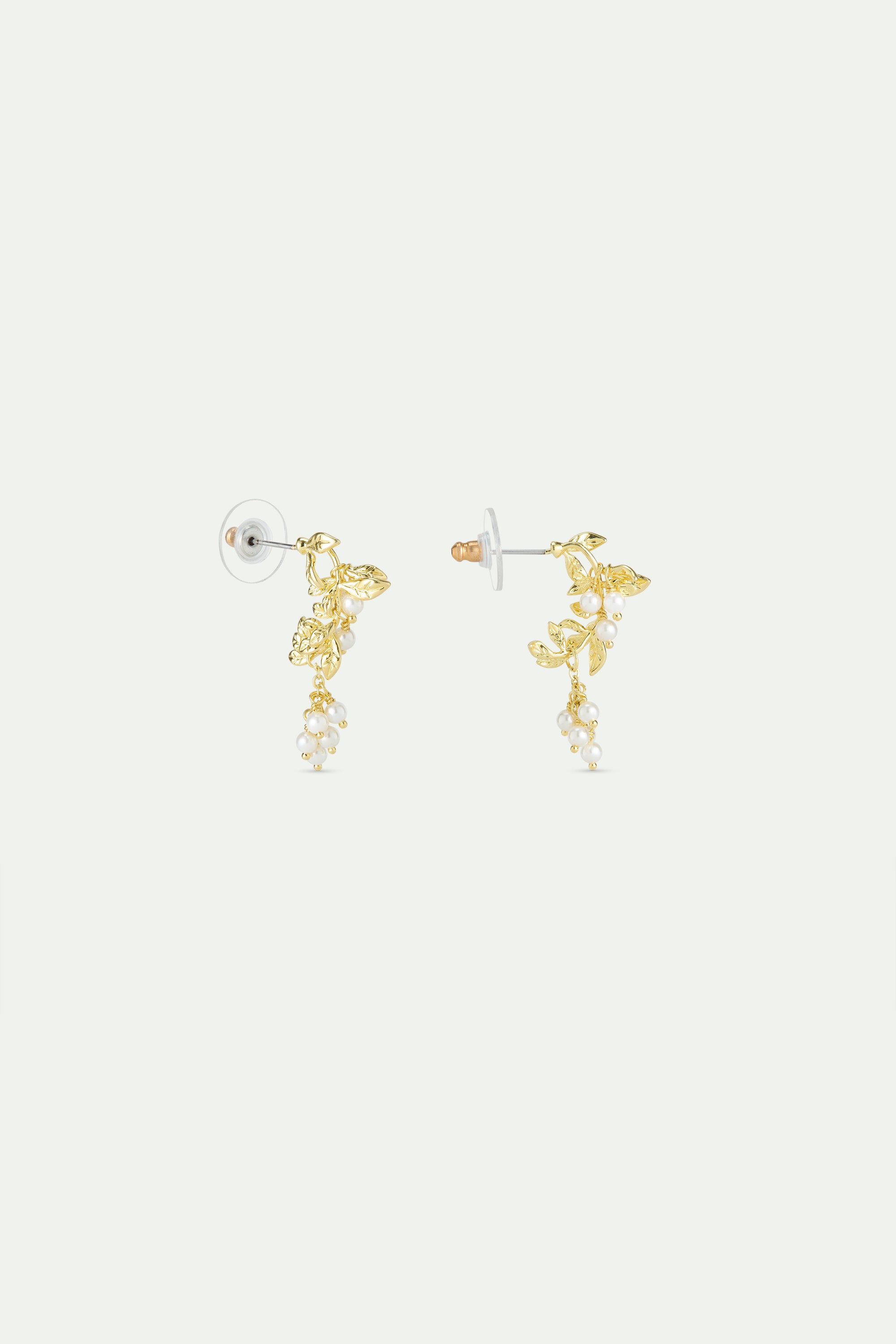 Gold and white post earrings with laurel arch and cultured pearls