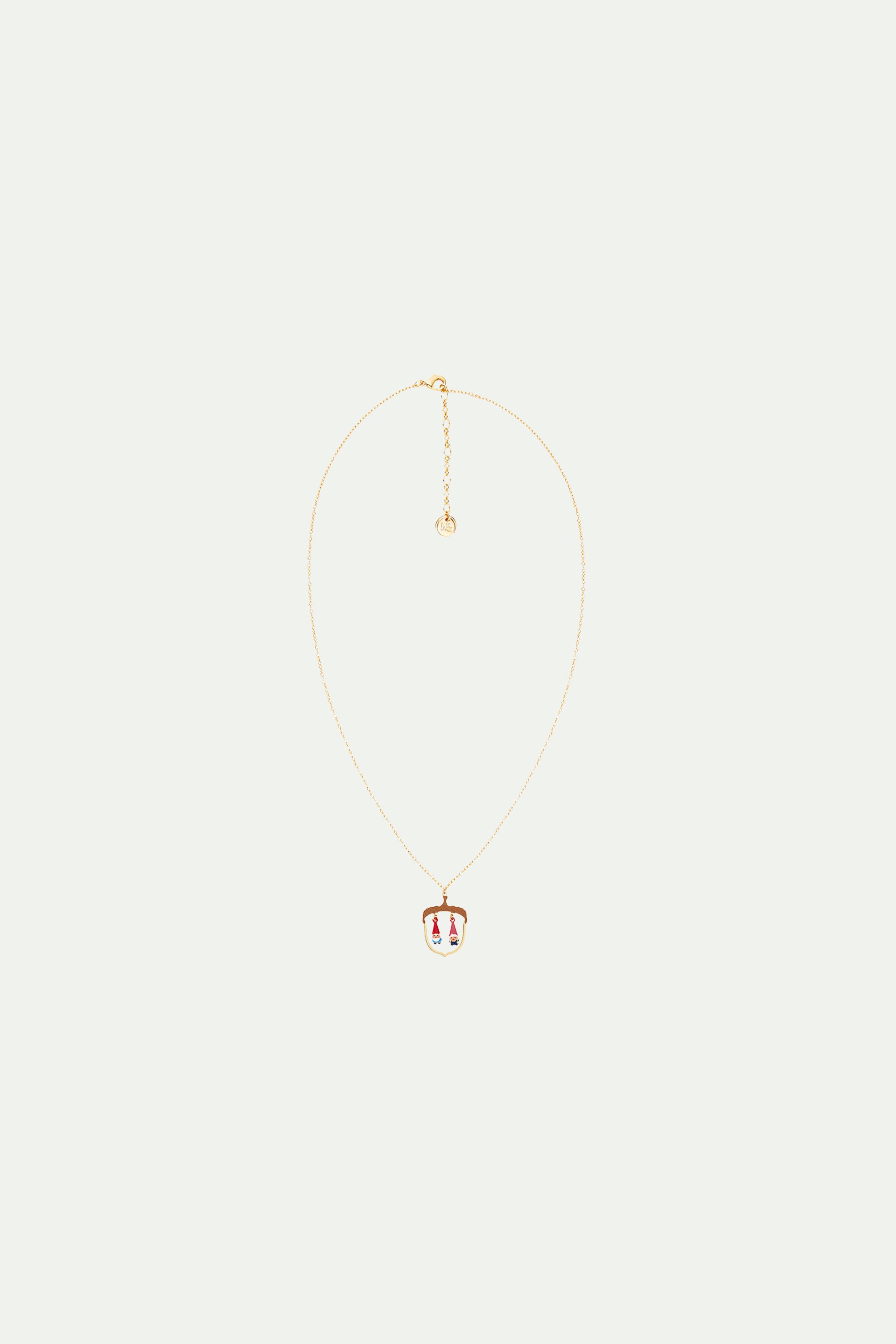 Hazelnut and garden gnome pendant necklace