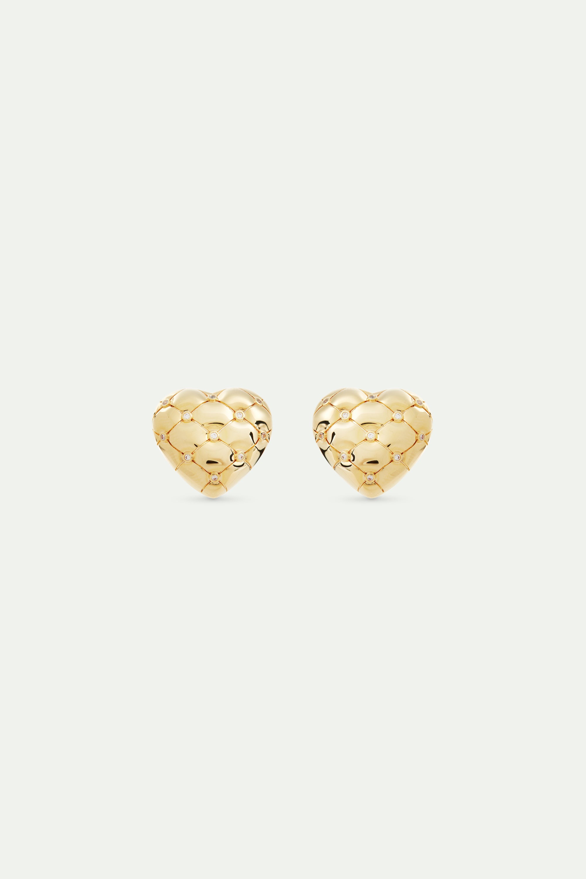 Quilted gold heart and crystal earrings