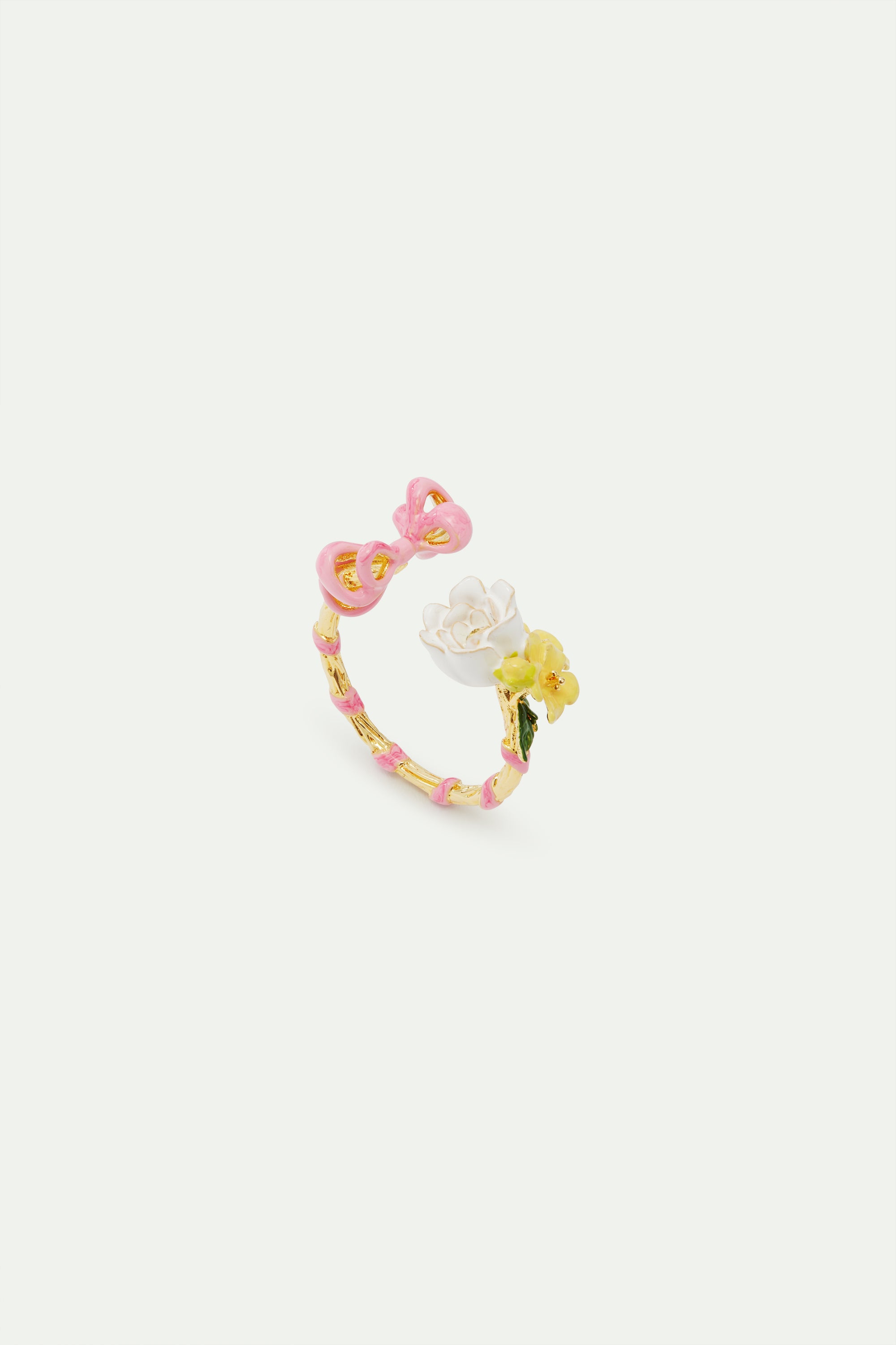 Anillo ajustable lazo rosa y flores