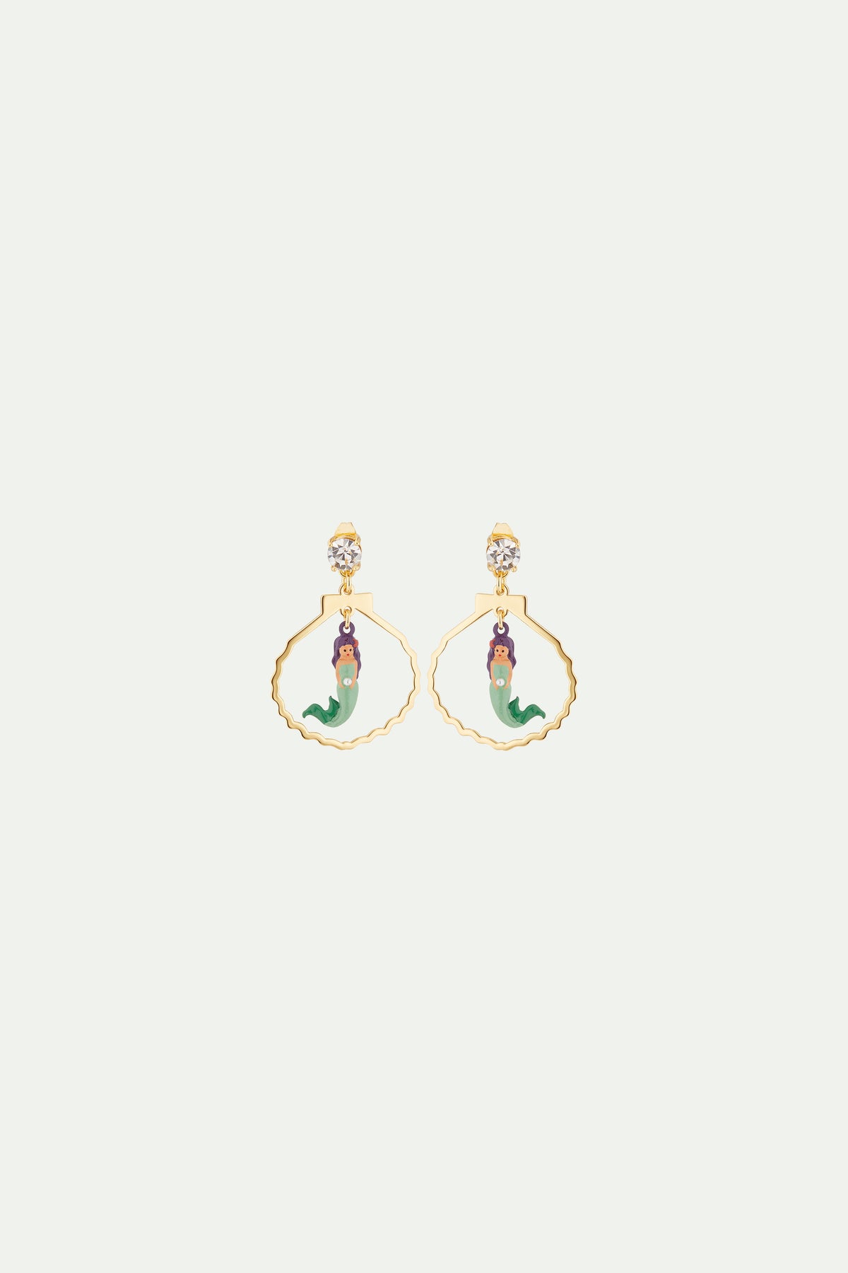 Pendientes sirena, piedra tallada, forma de concha