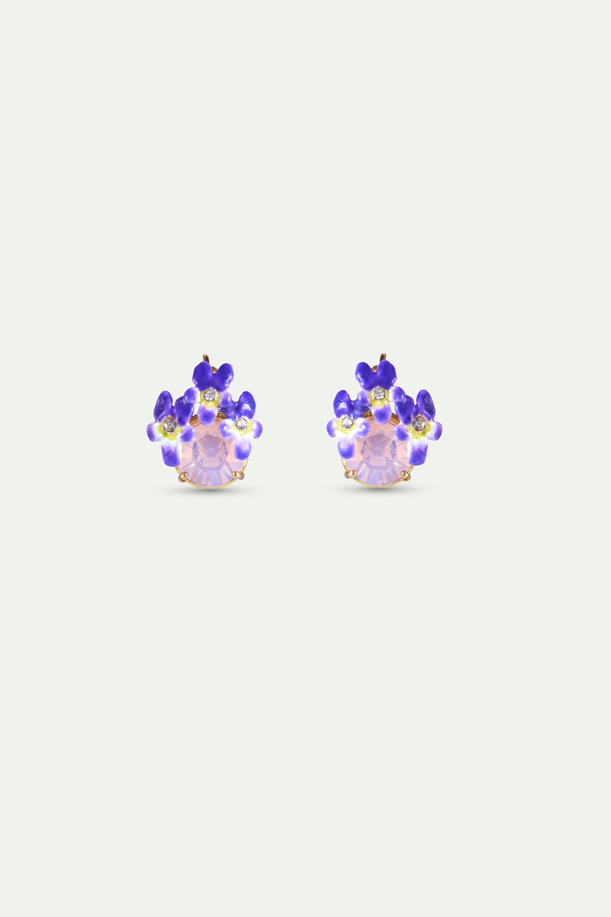 Boucles d'oreilles dormeuses pierre ronde facettée rose et violettes