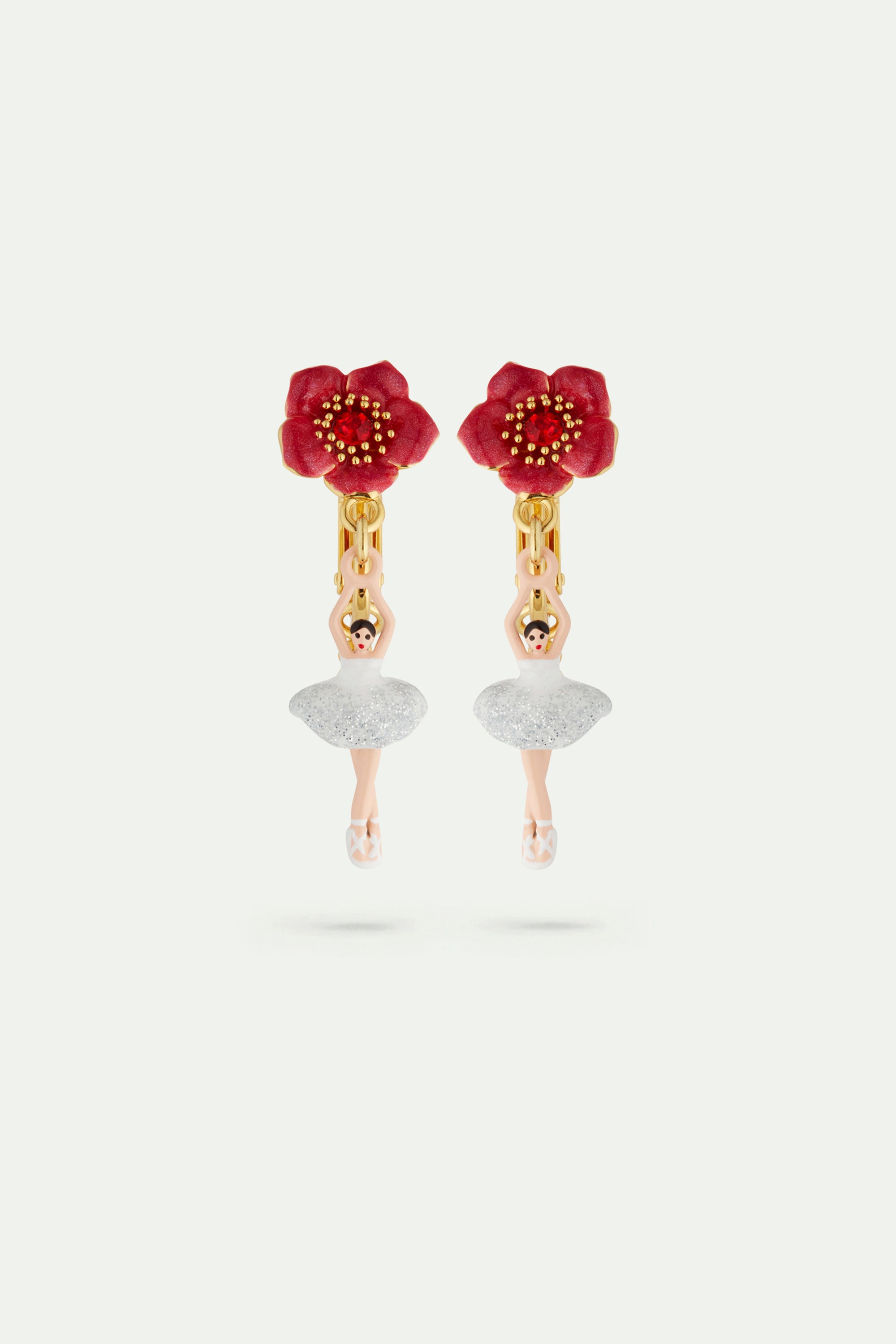 Pendientes bailarina y flor roja