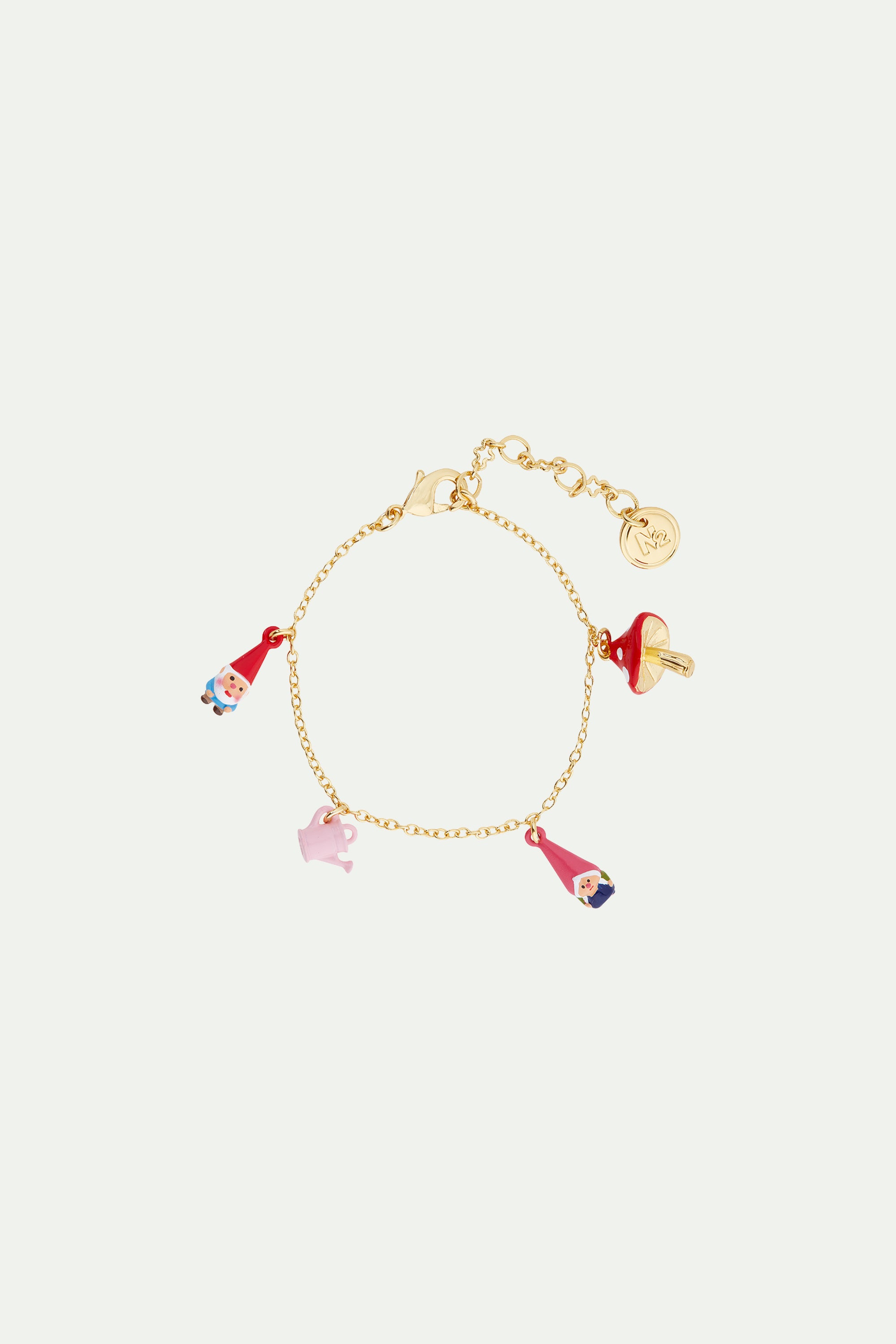 Mushroom and garden gnome charm bracelet
