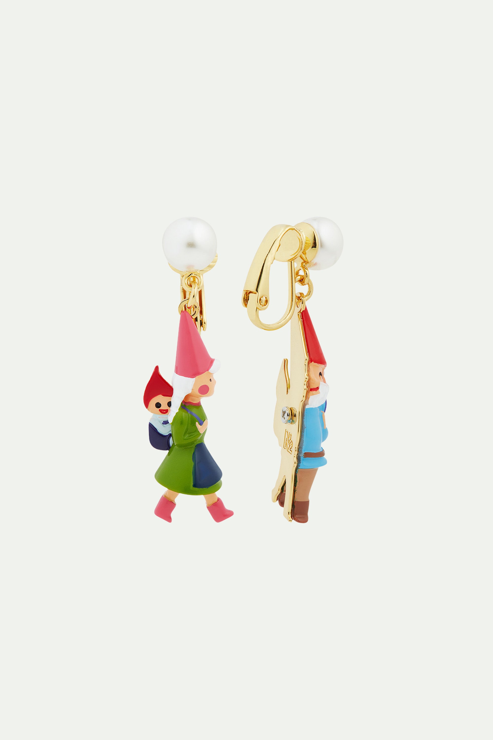Hiking Garden gnome family clip-on earrings