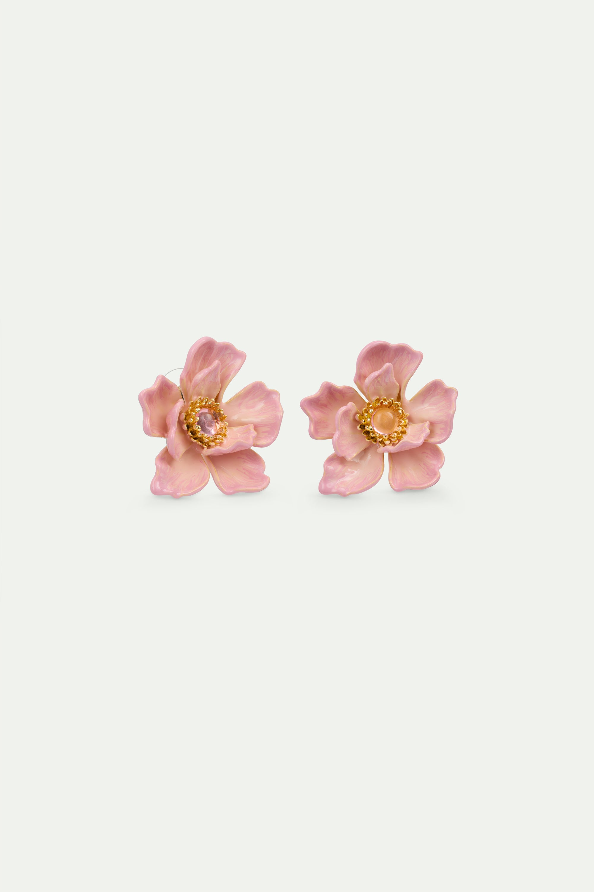 Pendientes bolitas flor grande de magnolia rosa