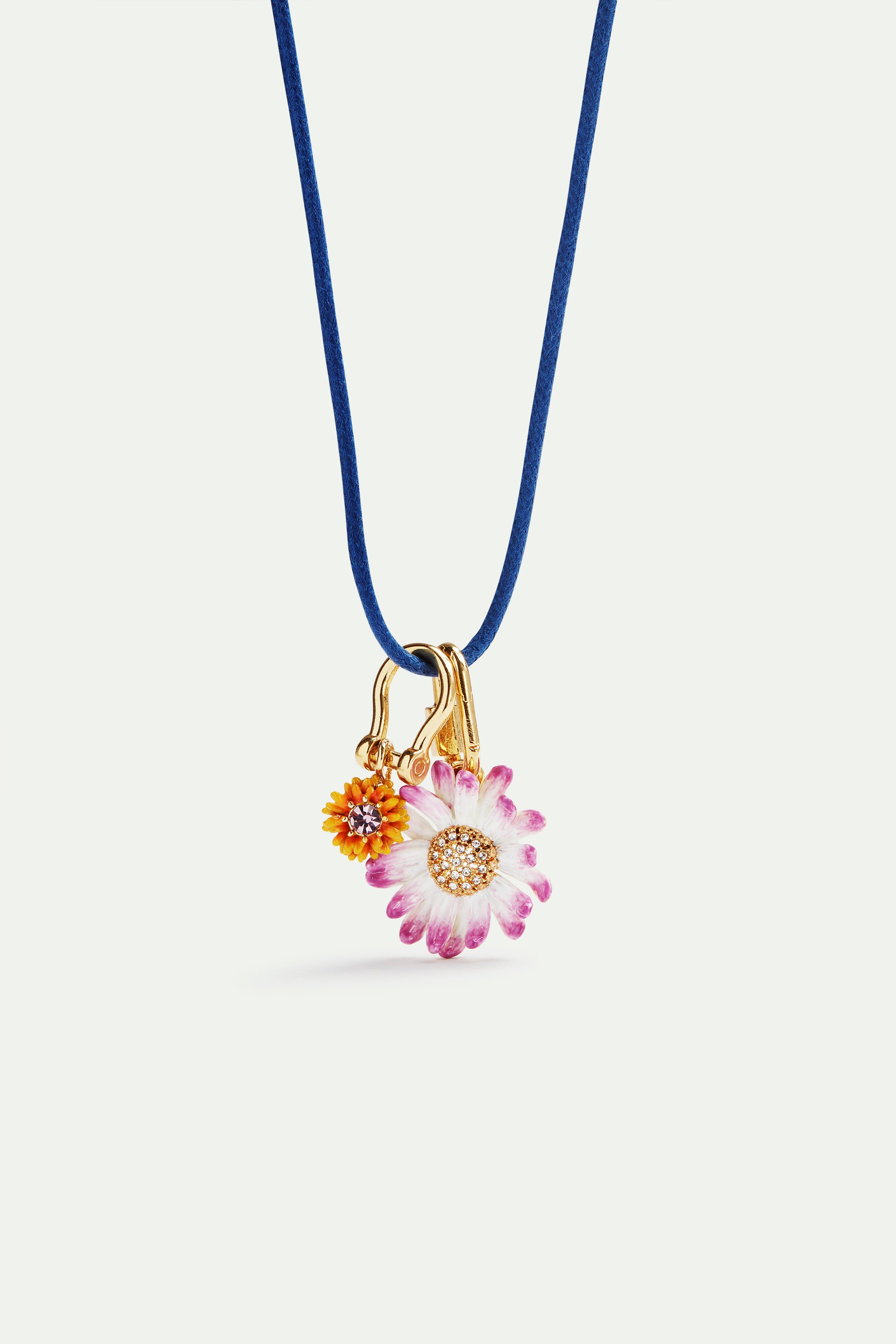 Carabiner and flower blue necklace