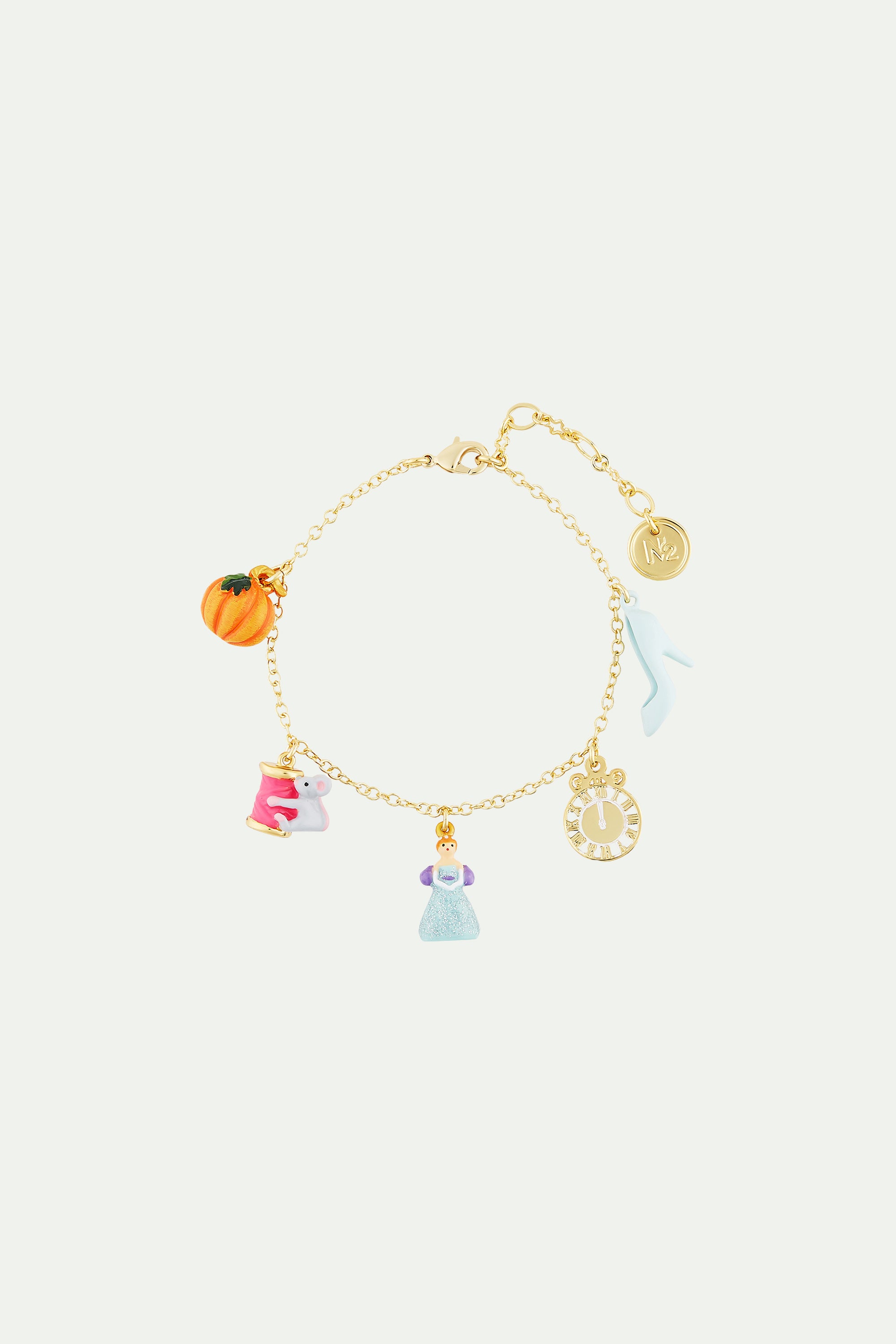 Pumpkin, Spool of Thread and Mouse, Cinderella, Clock and Slipper charm bracelet