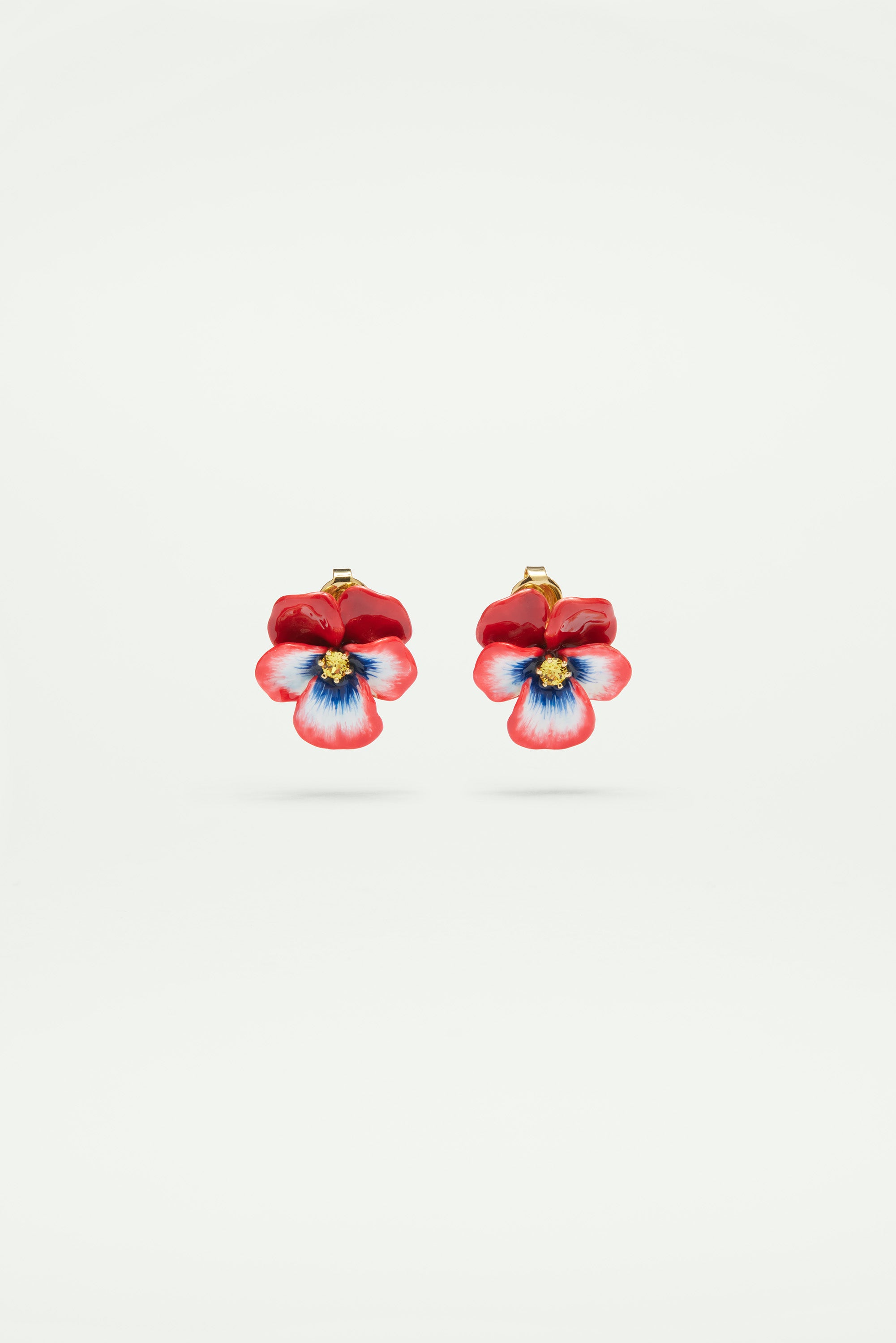 Red pansy and faceted crystal stud earrings