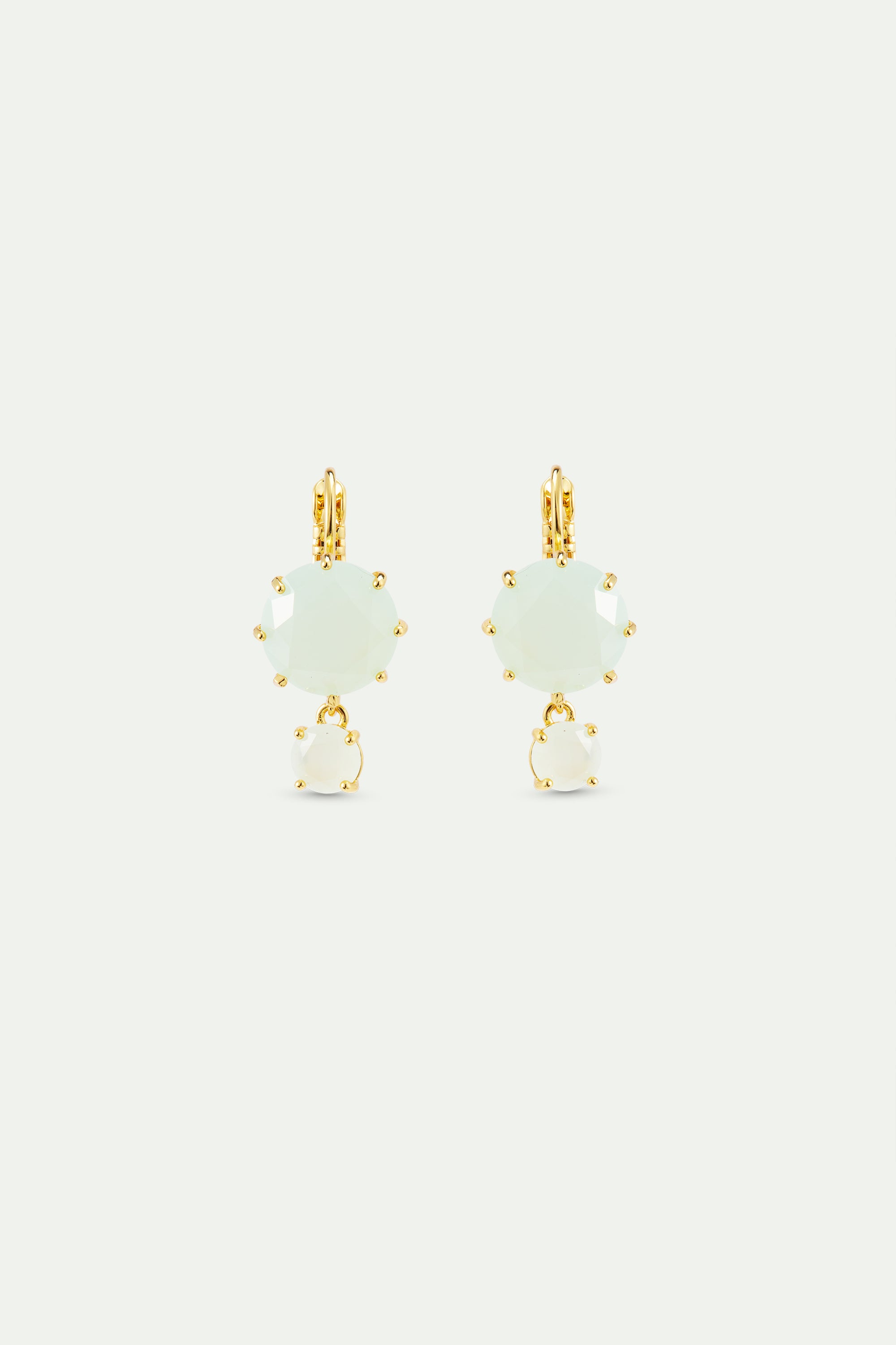 Diamantine sleeper earrings with round sea green stones