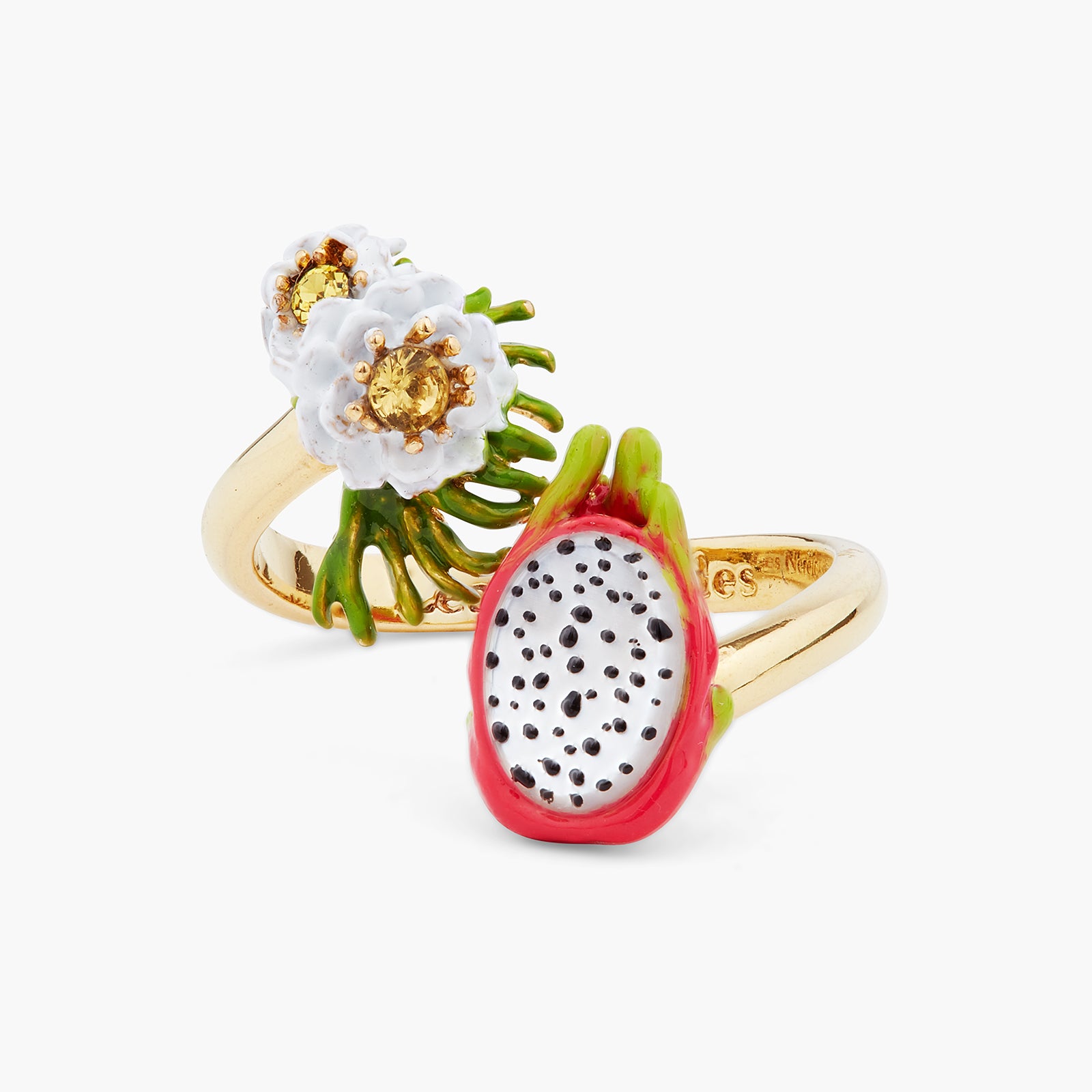 Anillo ajustable tú y yo fruta del dragón y flor de pitaya