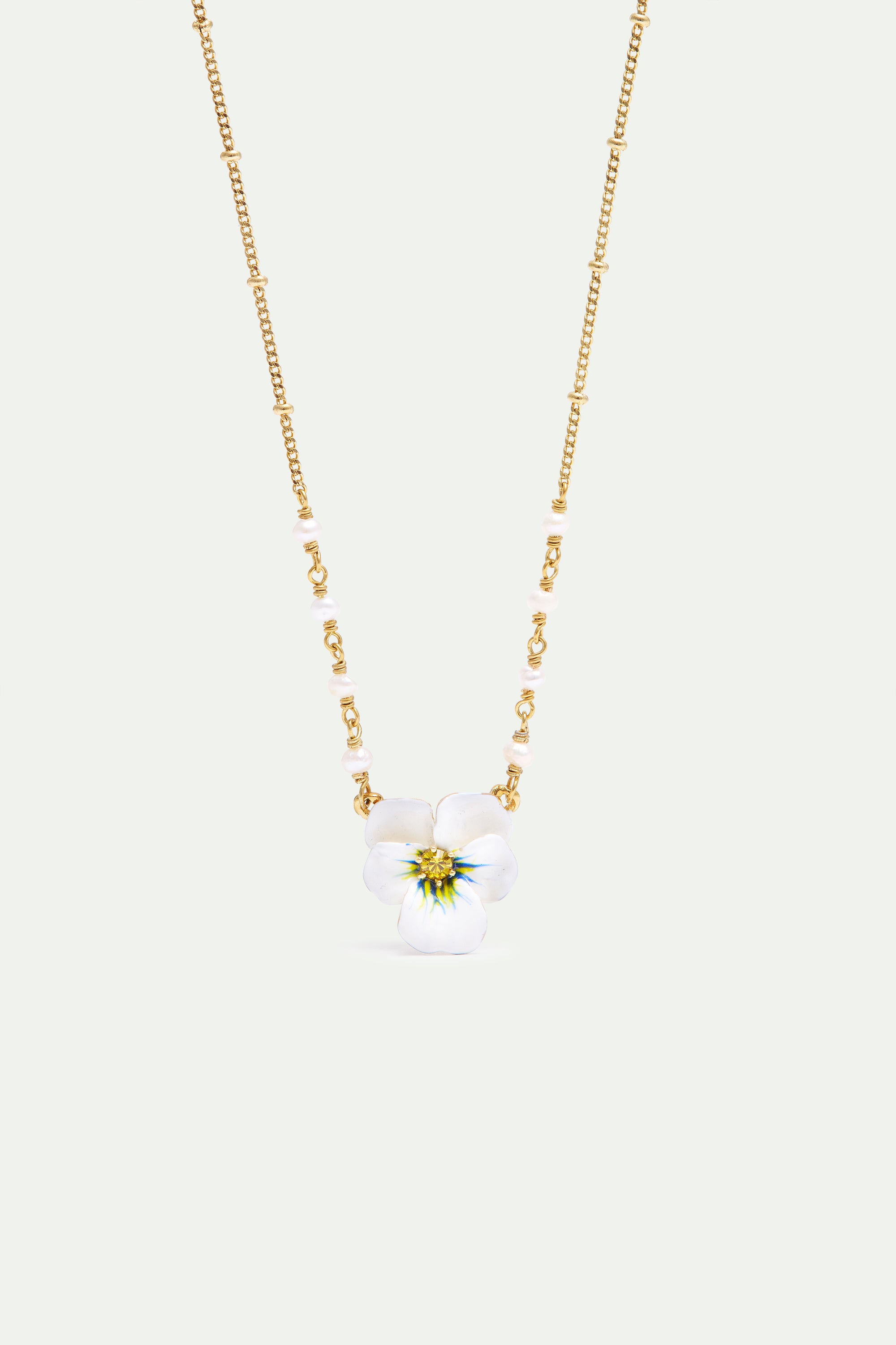White pansy and cut crystal necklace