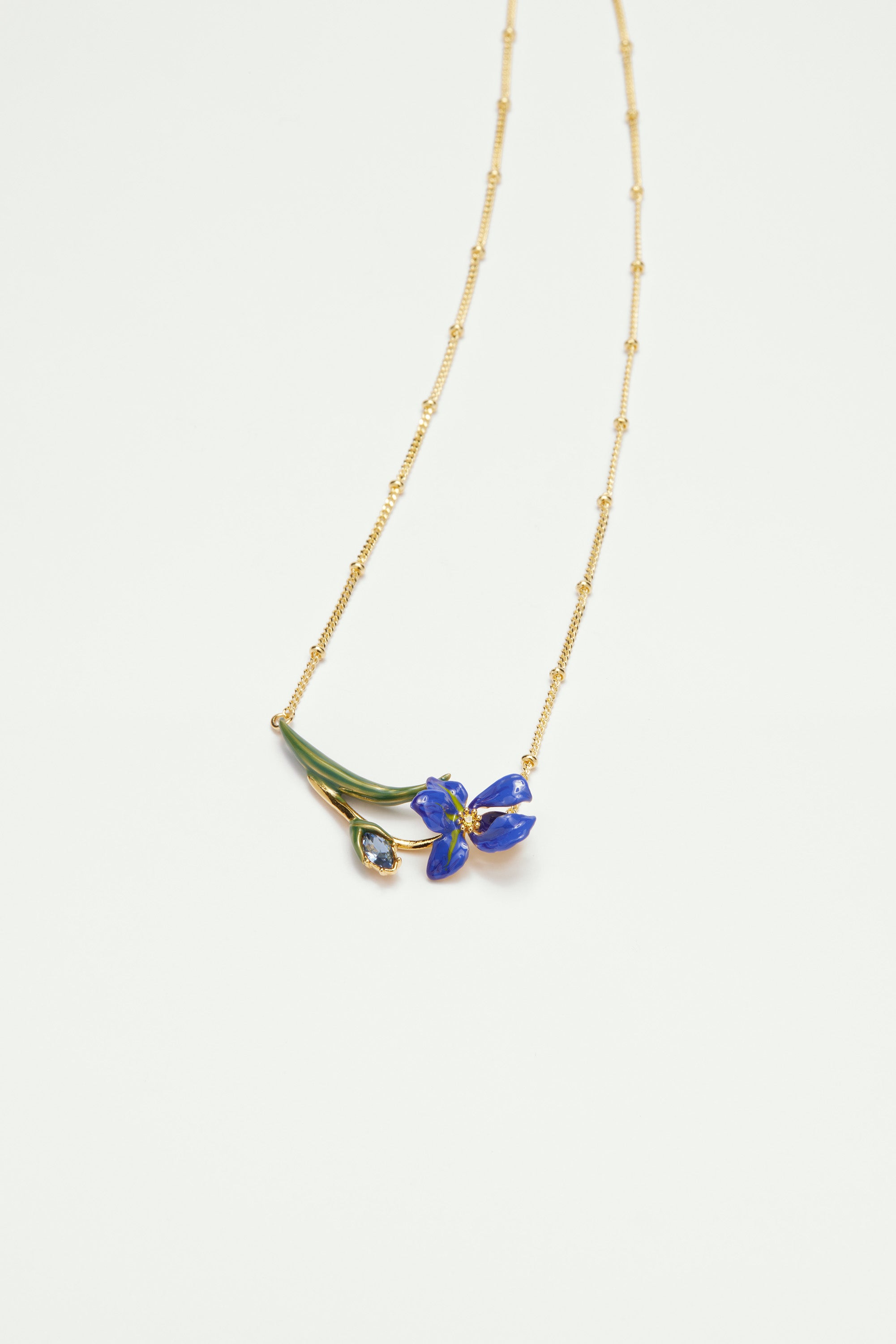 Siberian iris and faceted glass fine necklace