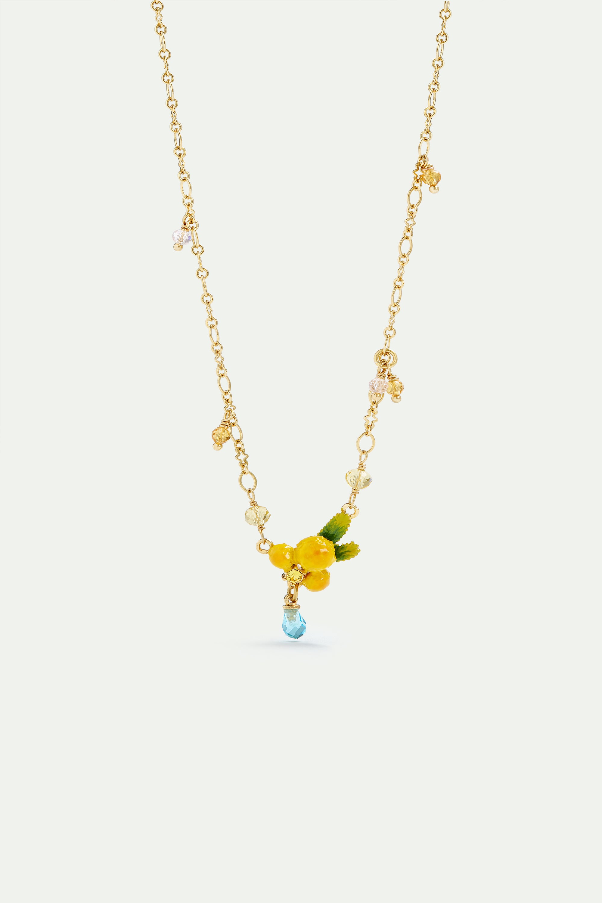 Mimosa flower and little pearls pendant necklace