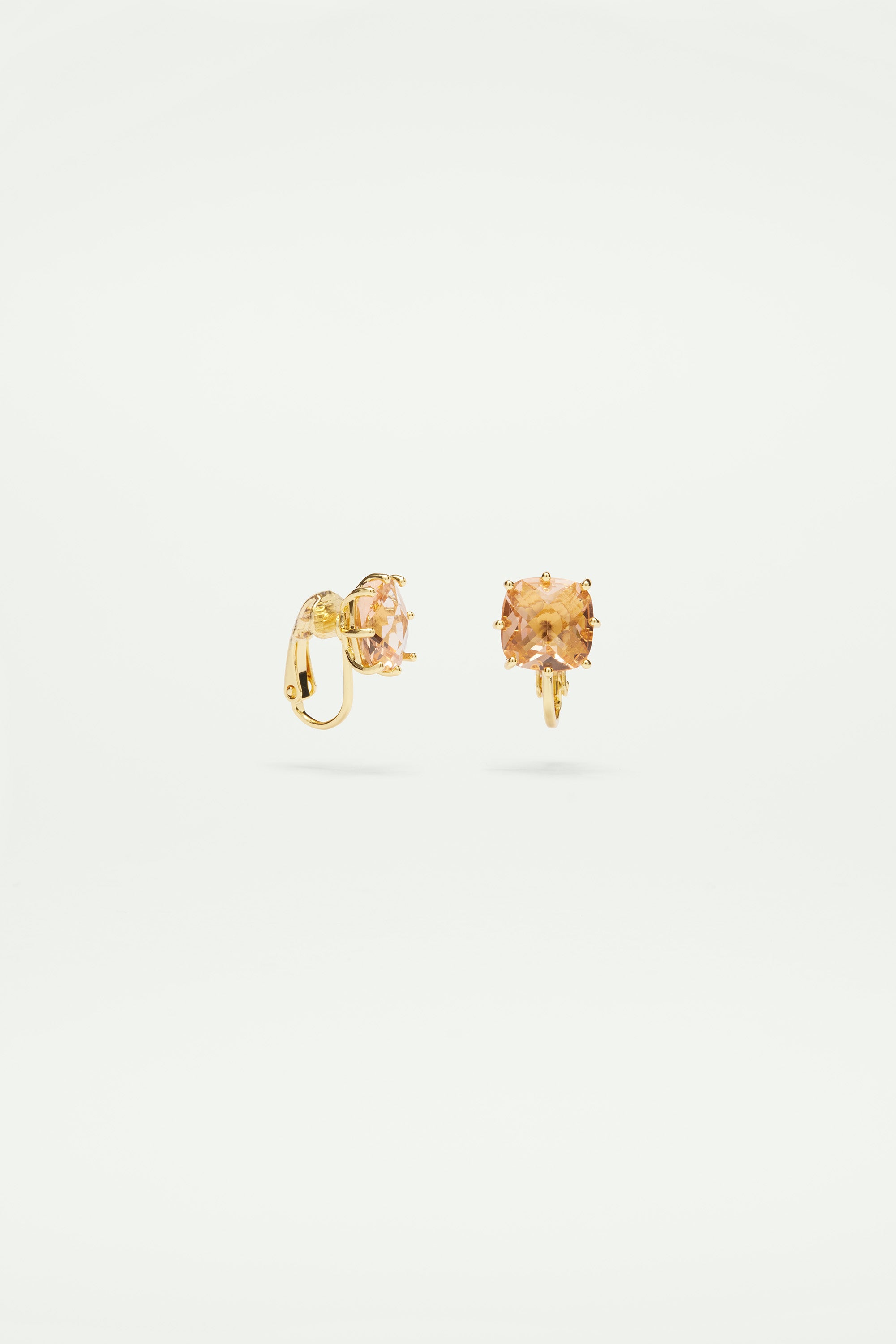 Apricot pink Diamantine square stone post earrings