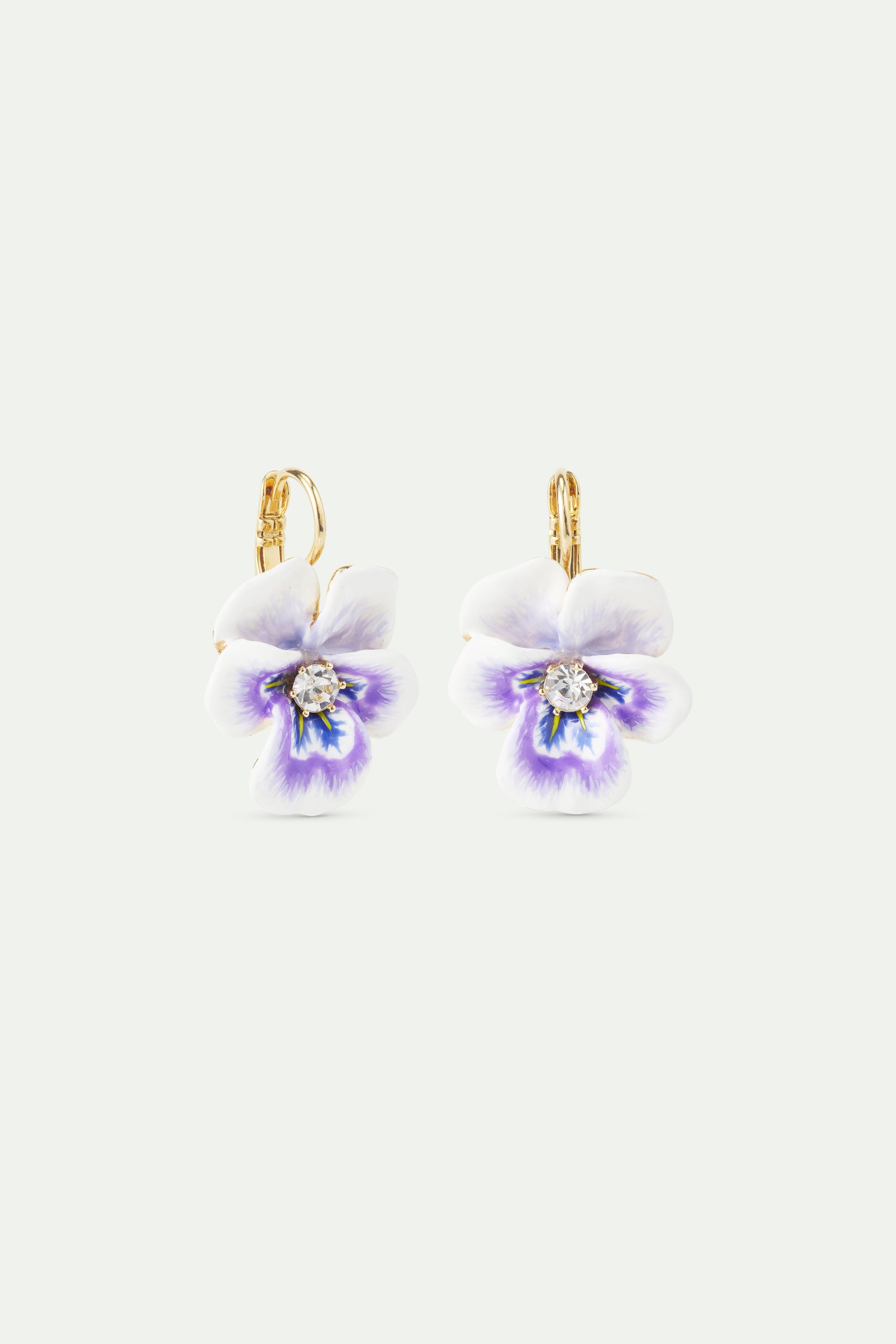 Purple pansy and cut crystal earrings