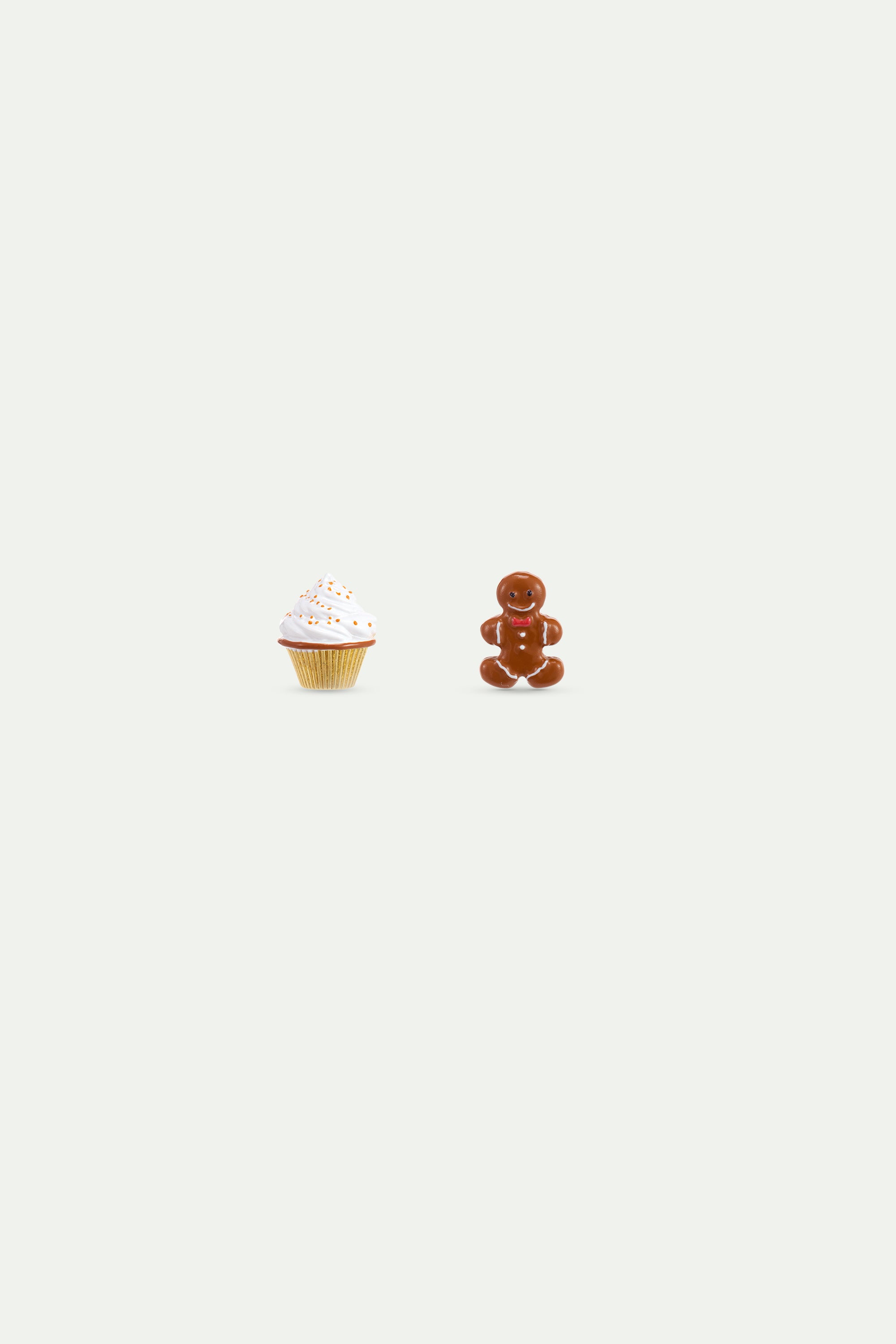 Boucles d'oreilles asymétriques cupcake et bonhomme pain d'épice