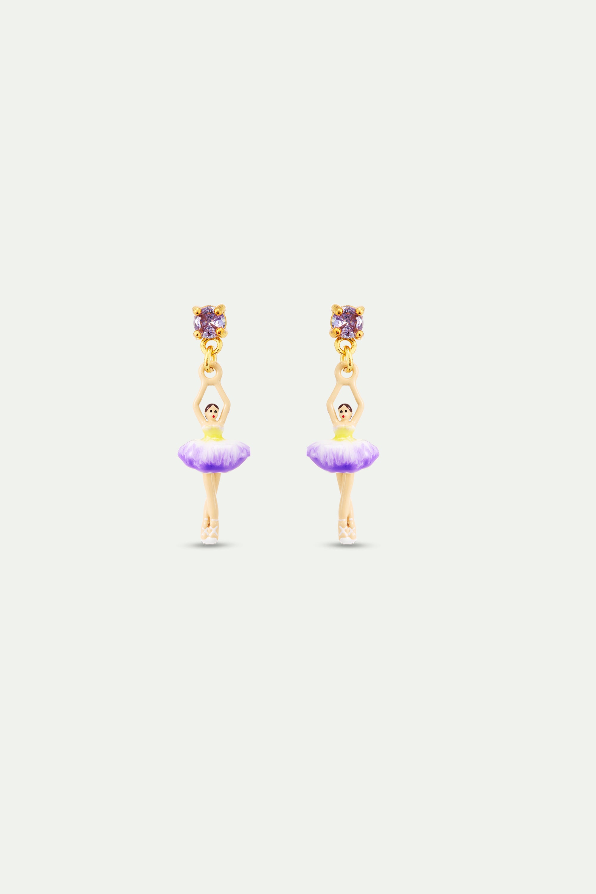 Boucles d'oreilles ballerine tutu violet et jaune et cristal violet