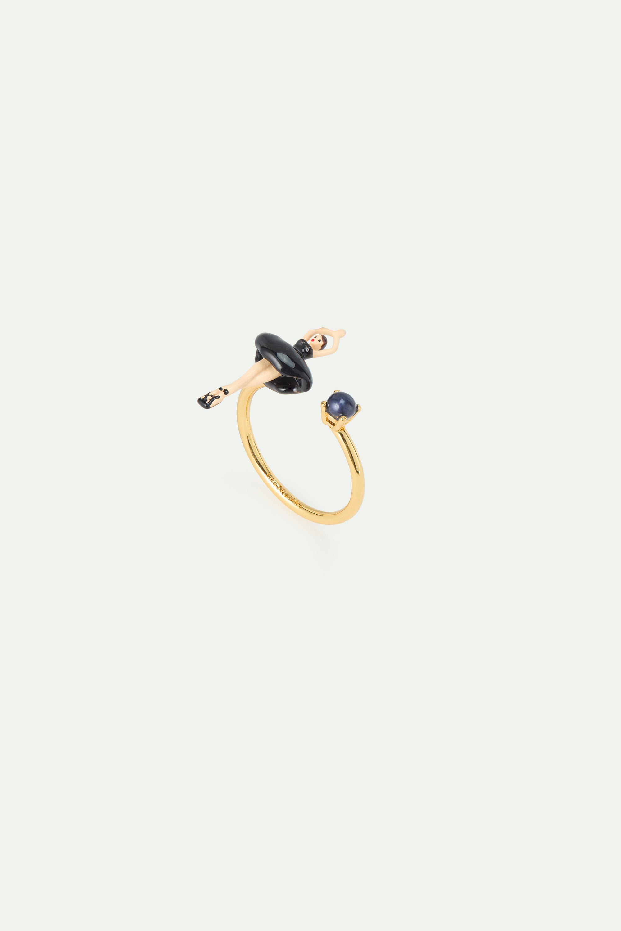 Ballerina black tutu and cultured pearl adjustable ring