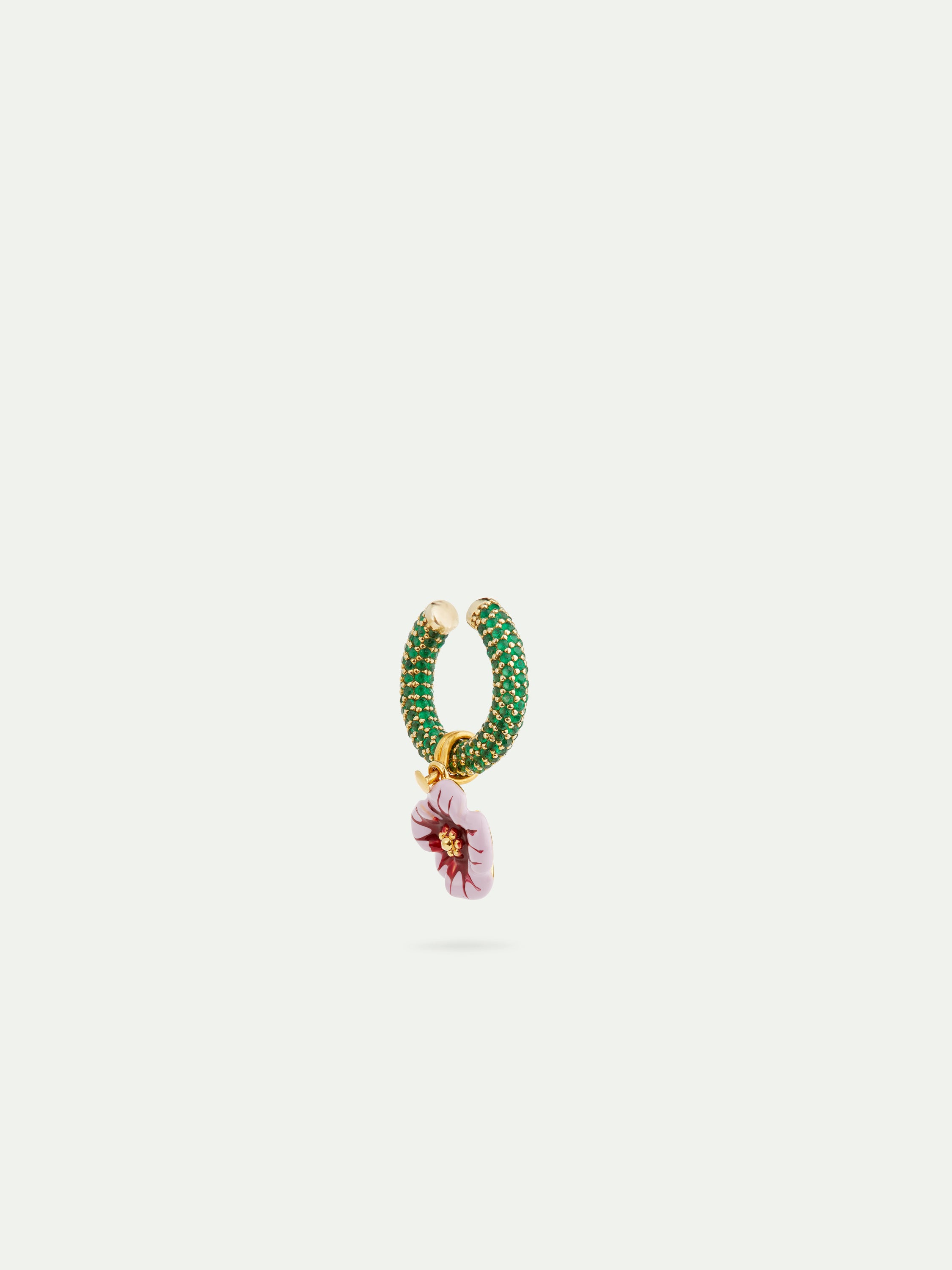 Violet flower and green ear cuff