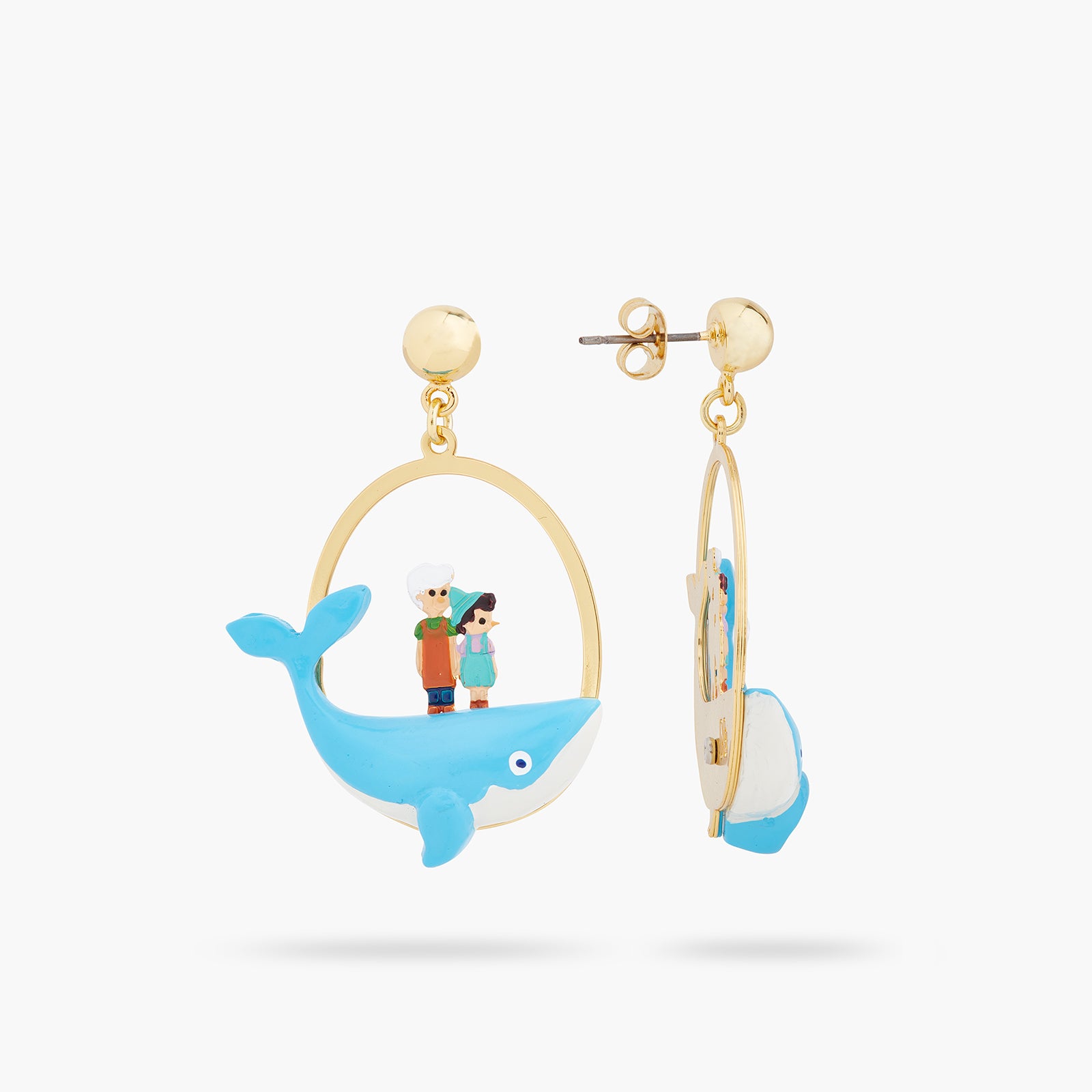 Gepetto and Pinocchio standing on the whale post earrings