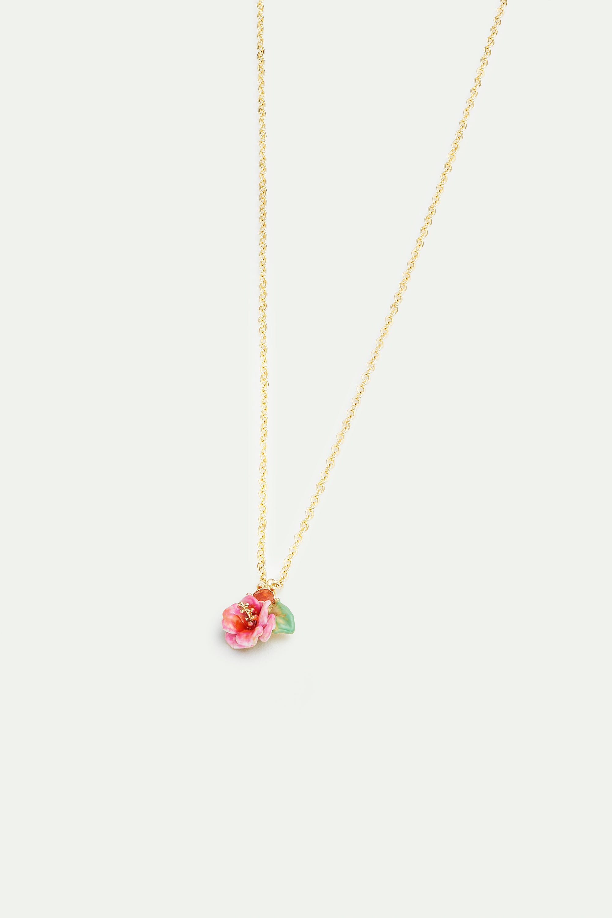 Hollyhock and faceted crystal pendant necklace