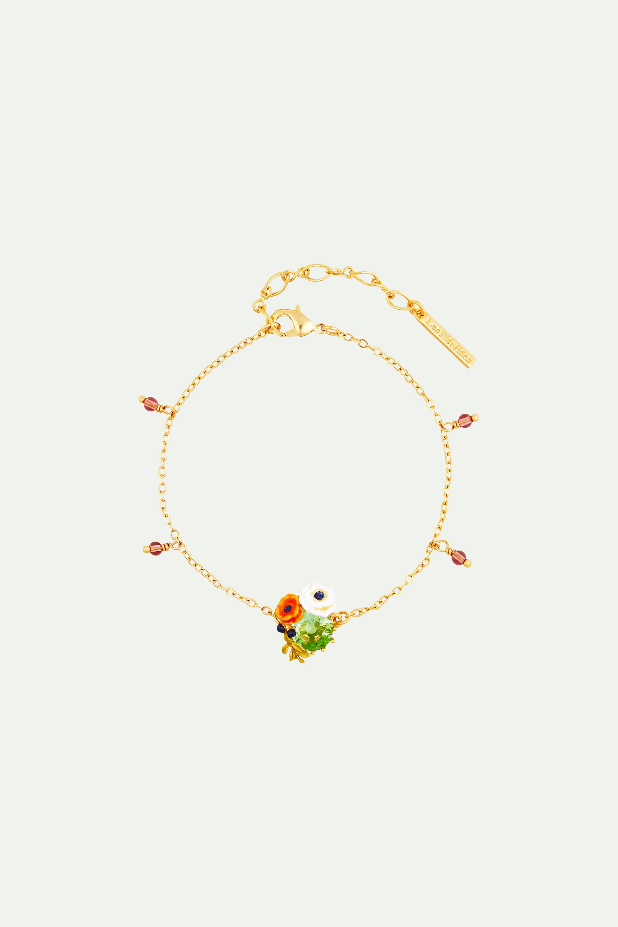 Pulsera fina piedra de cristal en facetas y flores de adormidera