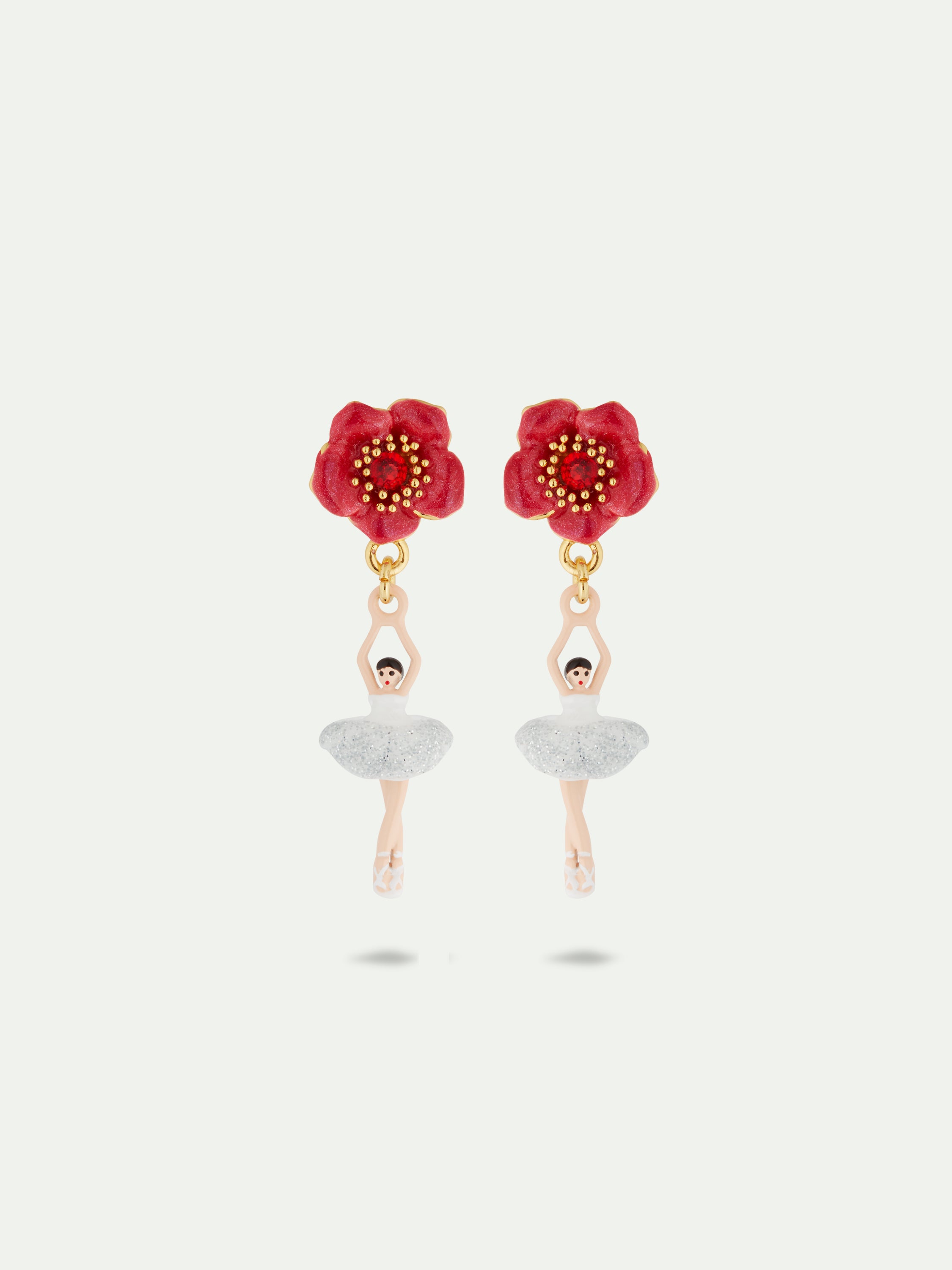 Ballerina and red flower clip-on earrings