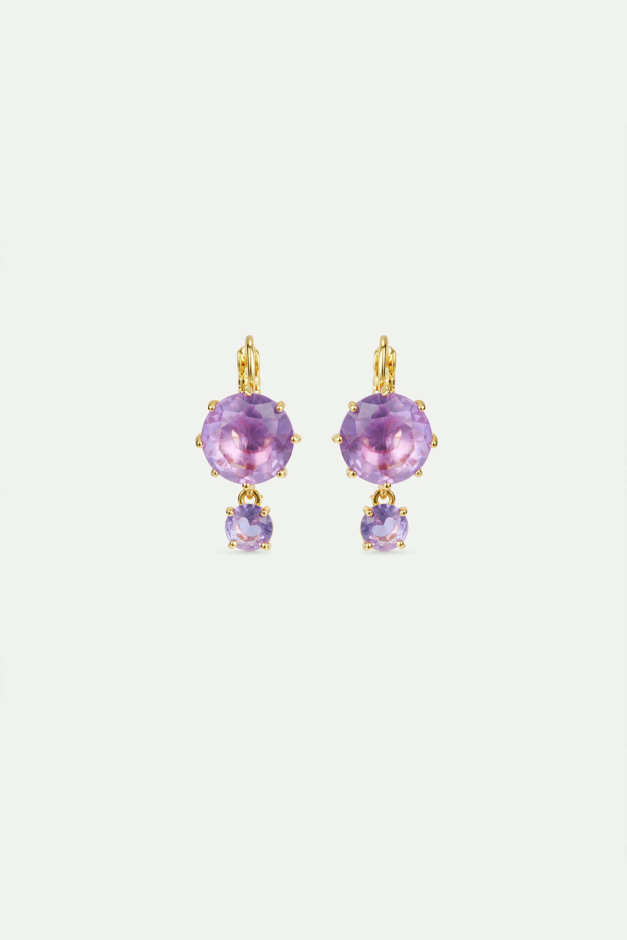 Lavender Diamantine two stone sleeper earrings