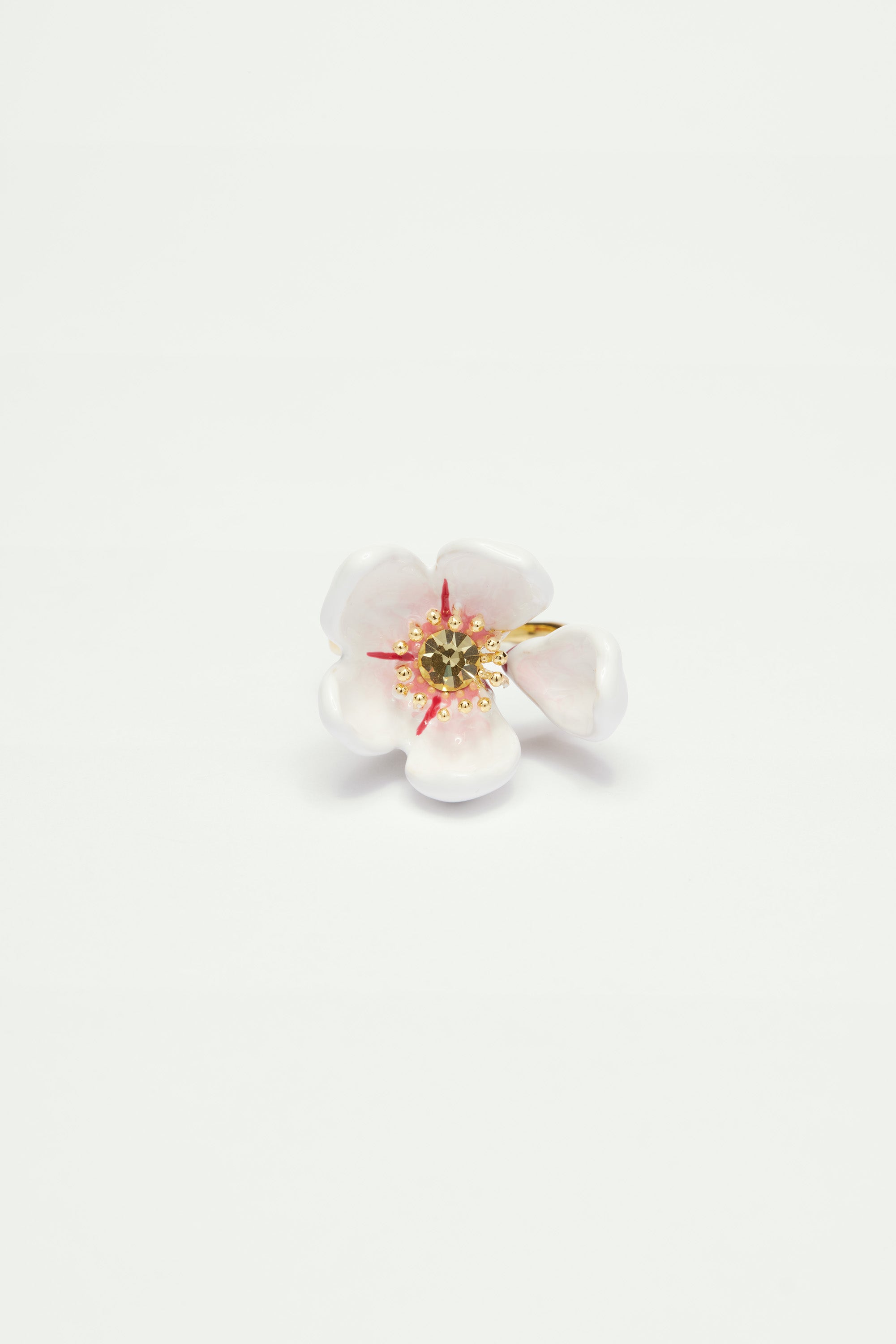 Japanese white cherry blossom and petals adjustable ring