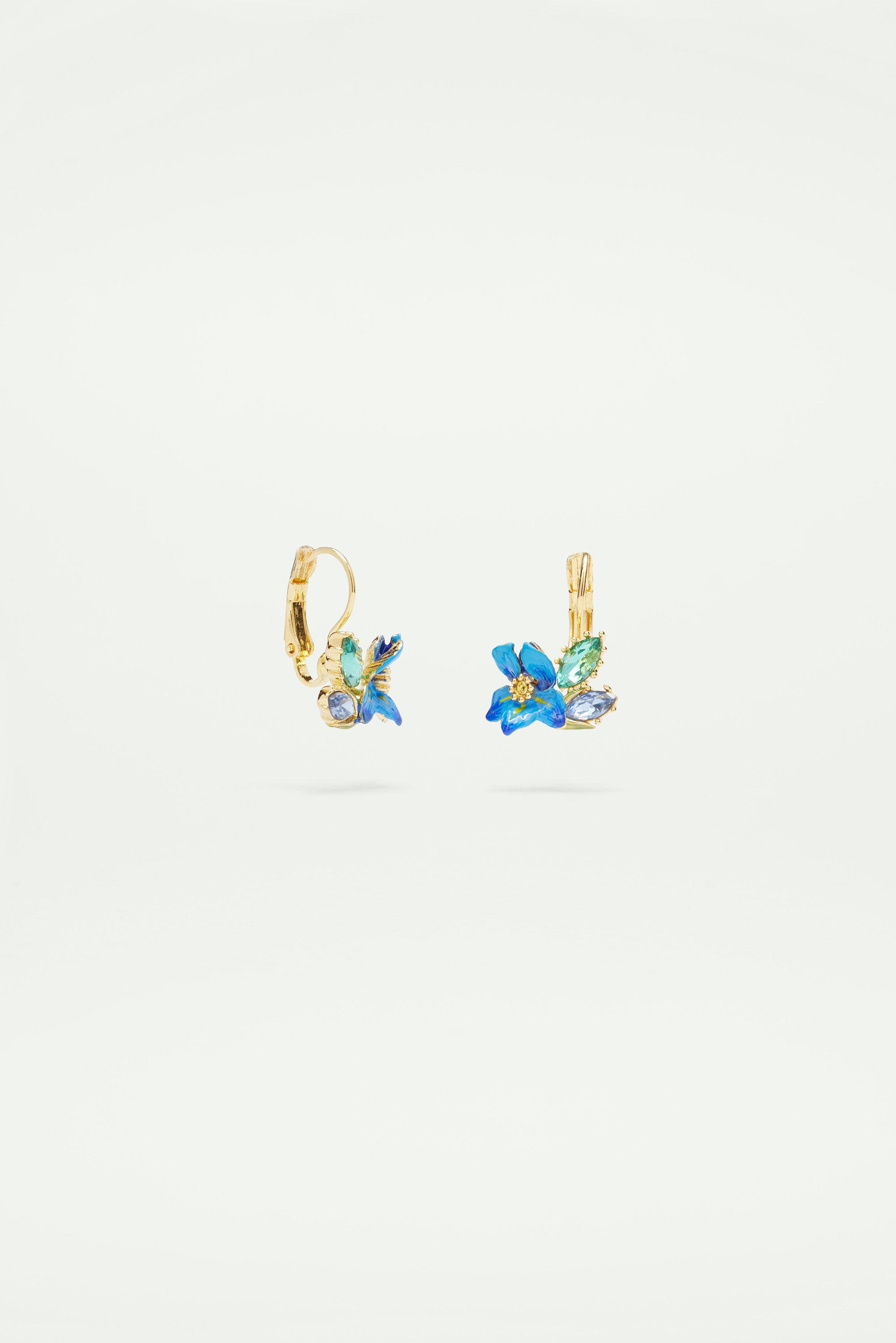 Pendientes dorminolas Iris de Siberia y cristal en facetas