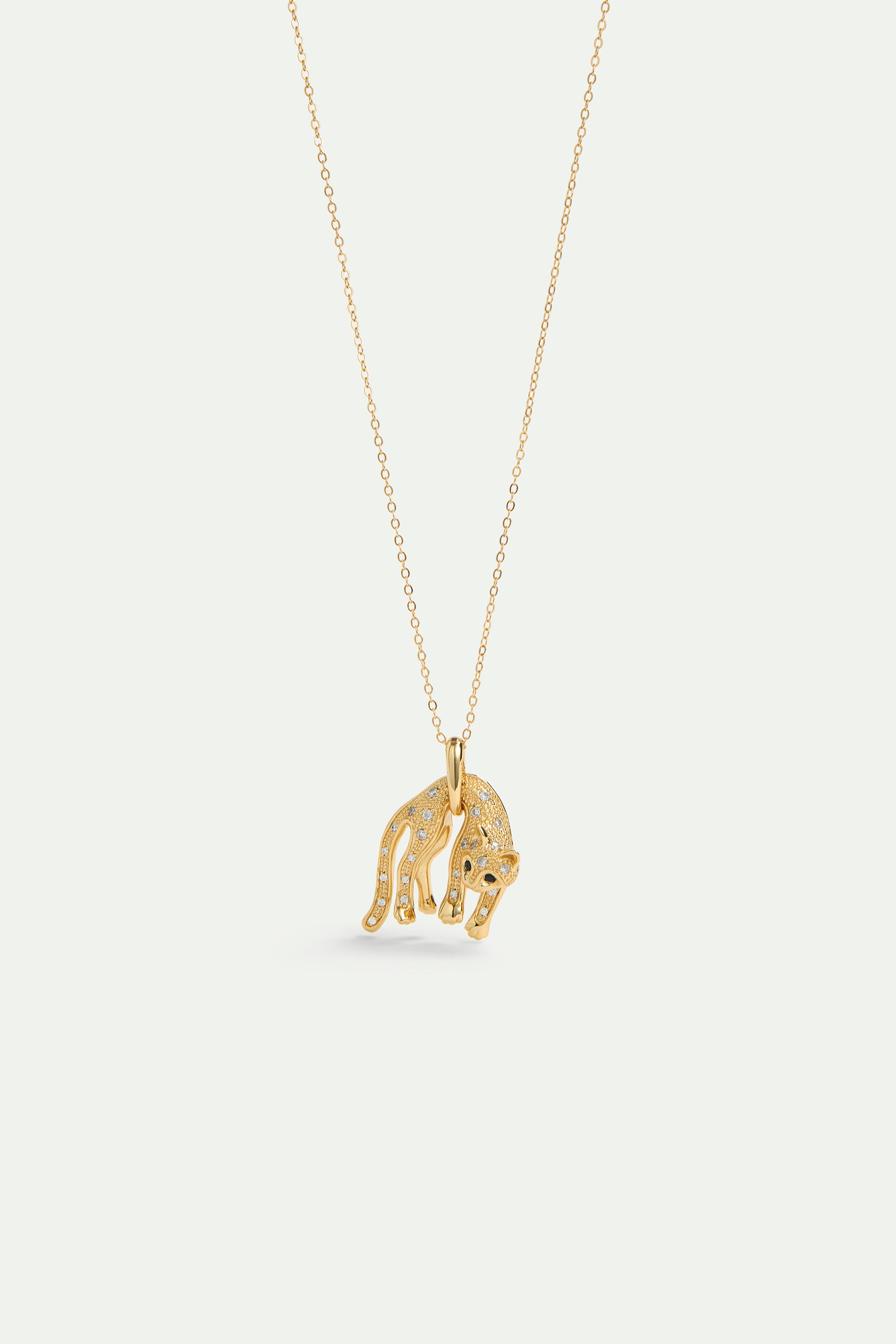 Golden cat and crystal pendant necklace