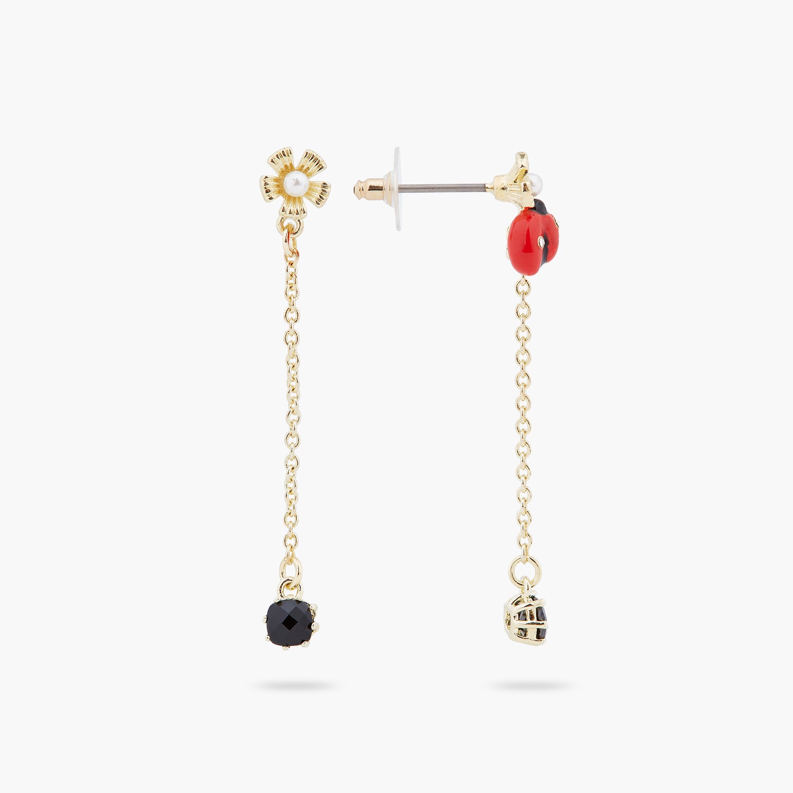 Ladybird foraging an anemone with faceted glass post dangling earrings