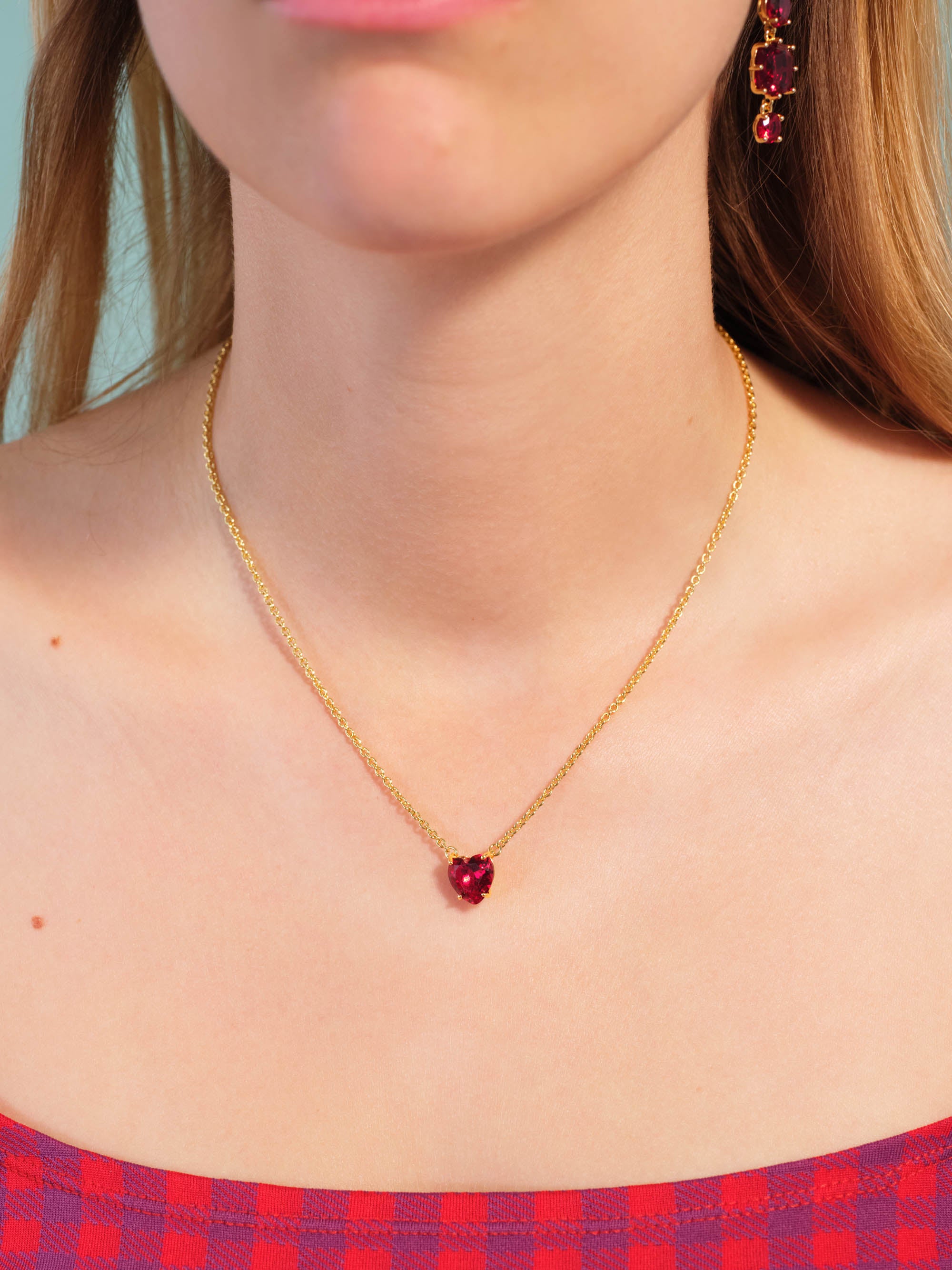 Garnet red diamantine Heart pendant necklace