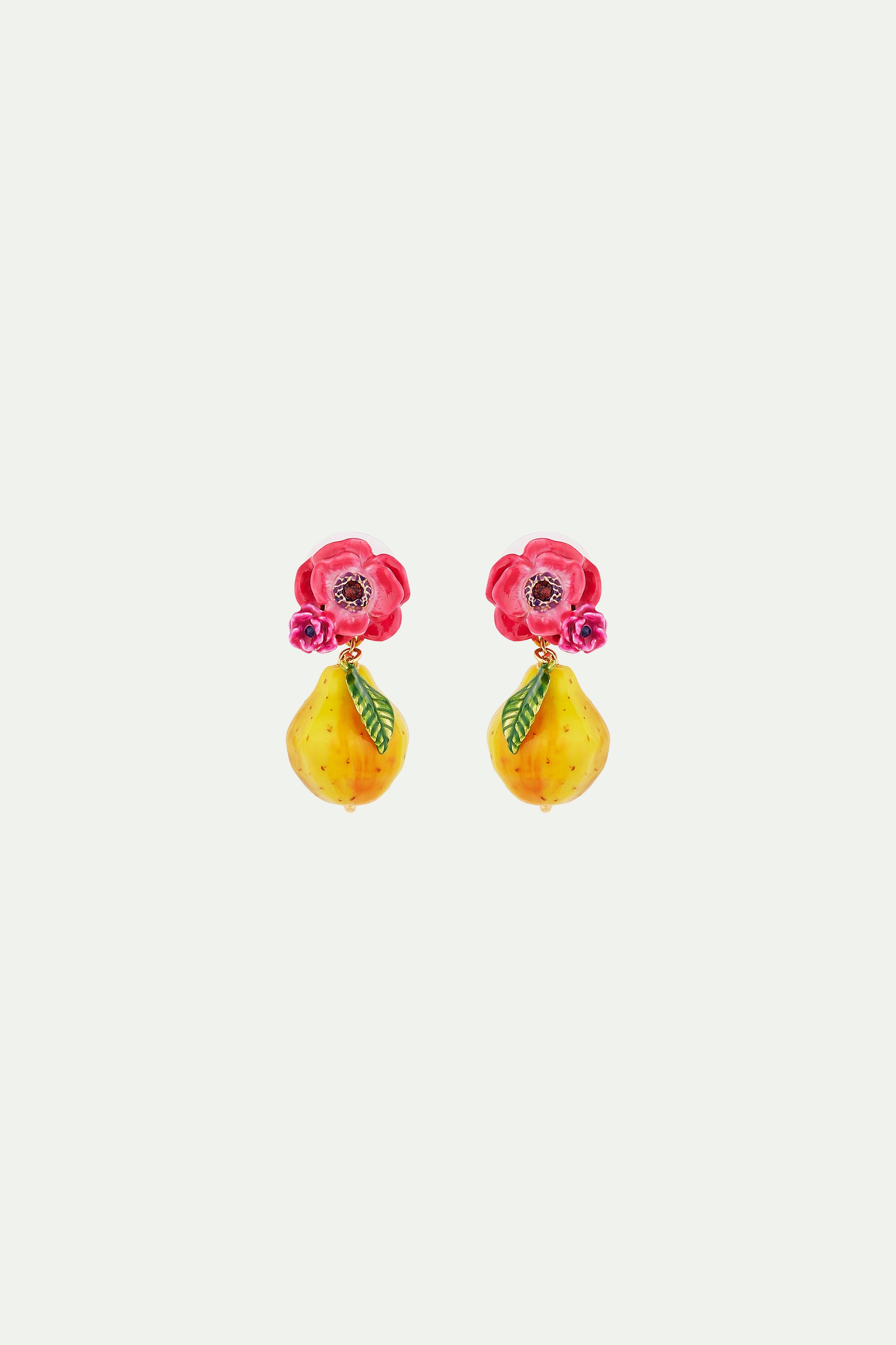 Pendientes de clip flor de amapola rosa y deliciosa pera