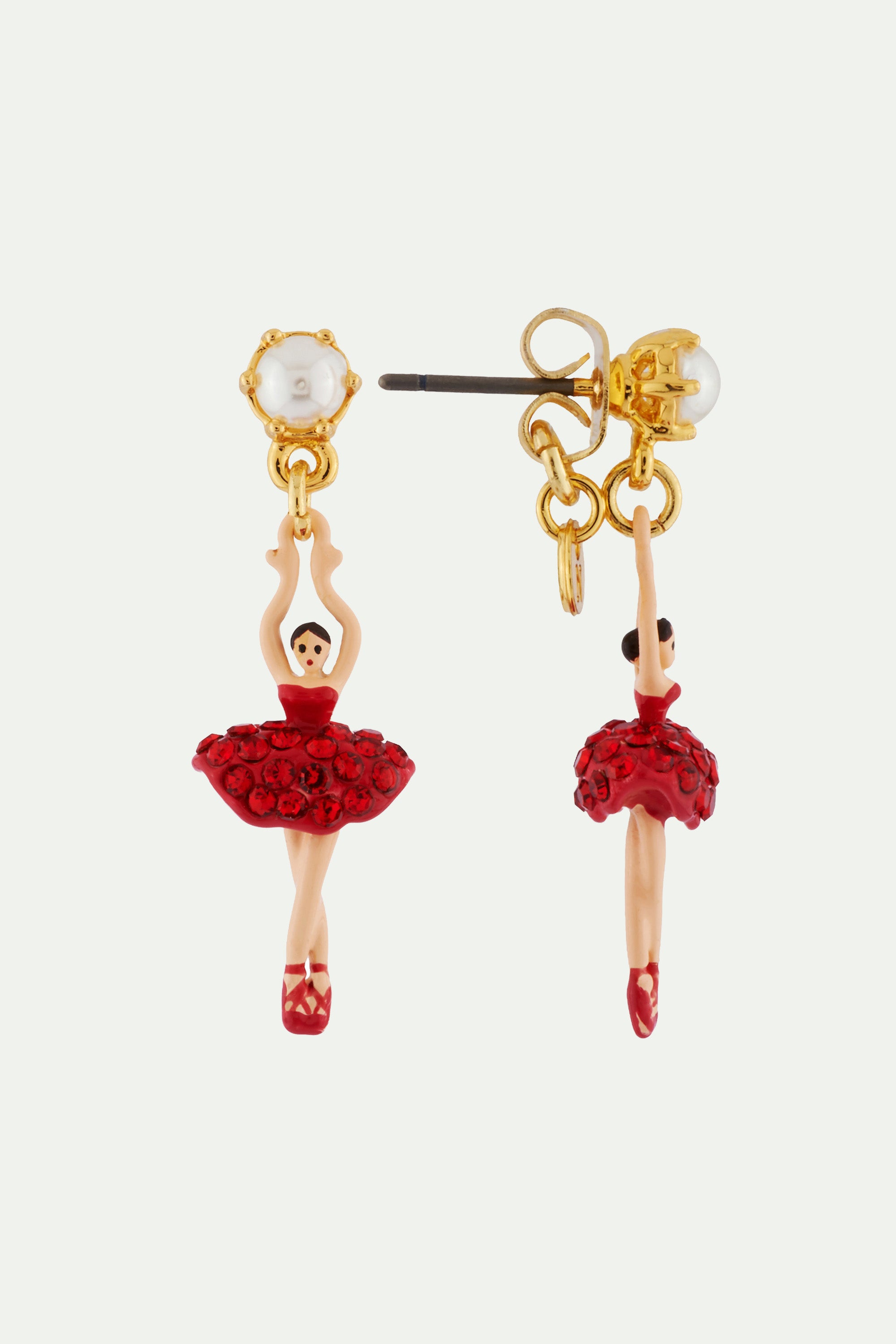 Clip on earrings mini-ballerina wearing a tutu paved with red rhinestones